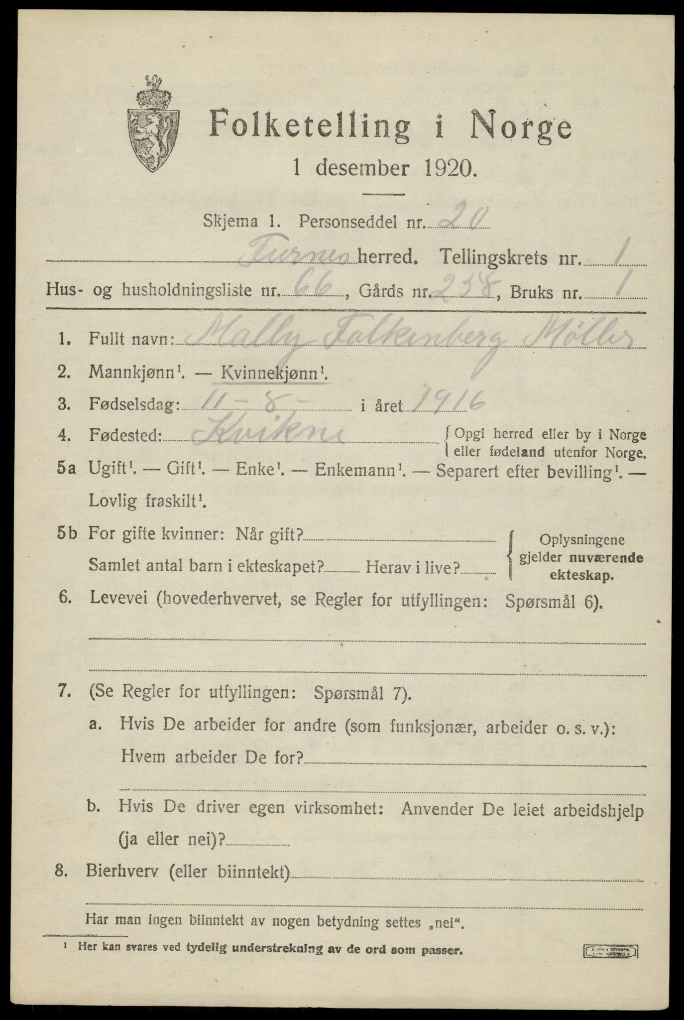 SAH, 1920 census for Furnes, 1920, p. 2417