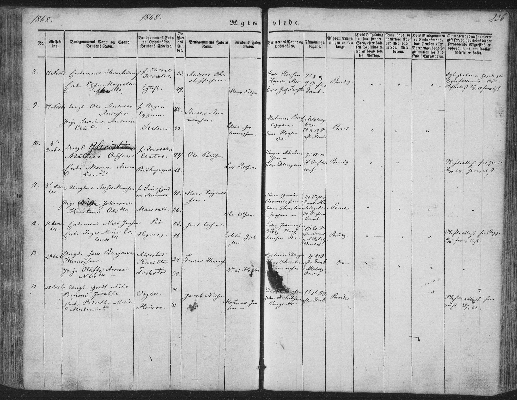 Ministerialprotokoller, klokkerbøker og fødselsregistre - Nordland, AV/SAT-A-1459/880/L1131: Parish register (official) no. 880A05, 1844-1868, p. 236