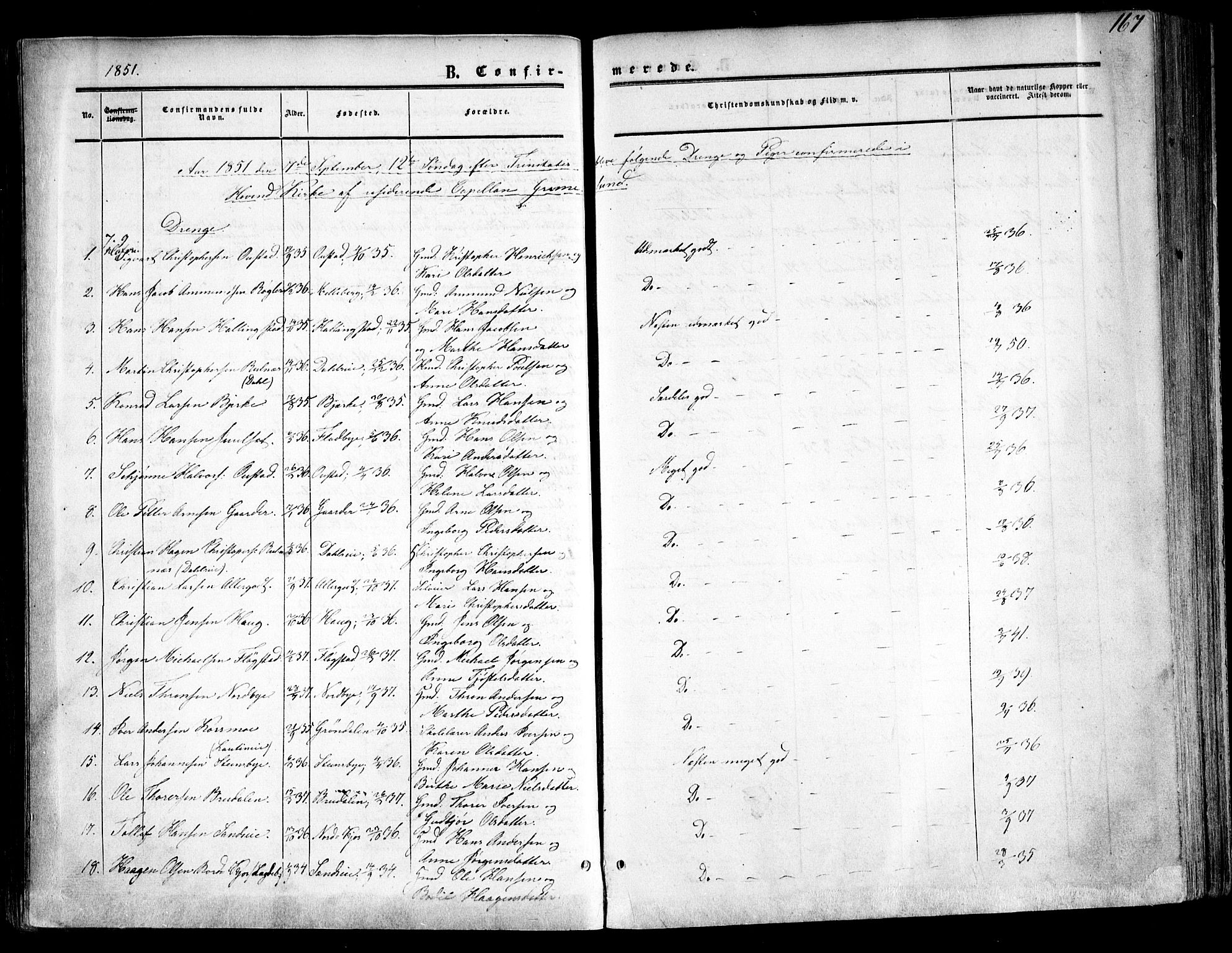 Ullensaker prestekontor Kirkebøker, AV/SAO-A-10236a/F/Fa/L0015.a: Parish register (official) no. I 15A, 1851-1862, p. 167