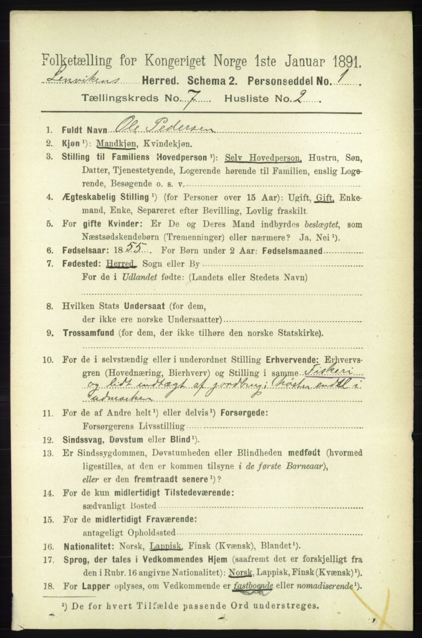 RA, 1891 census for 1931 Lenvik, 1891, p. 3790