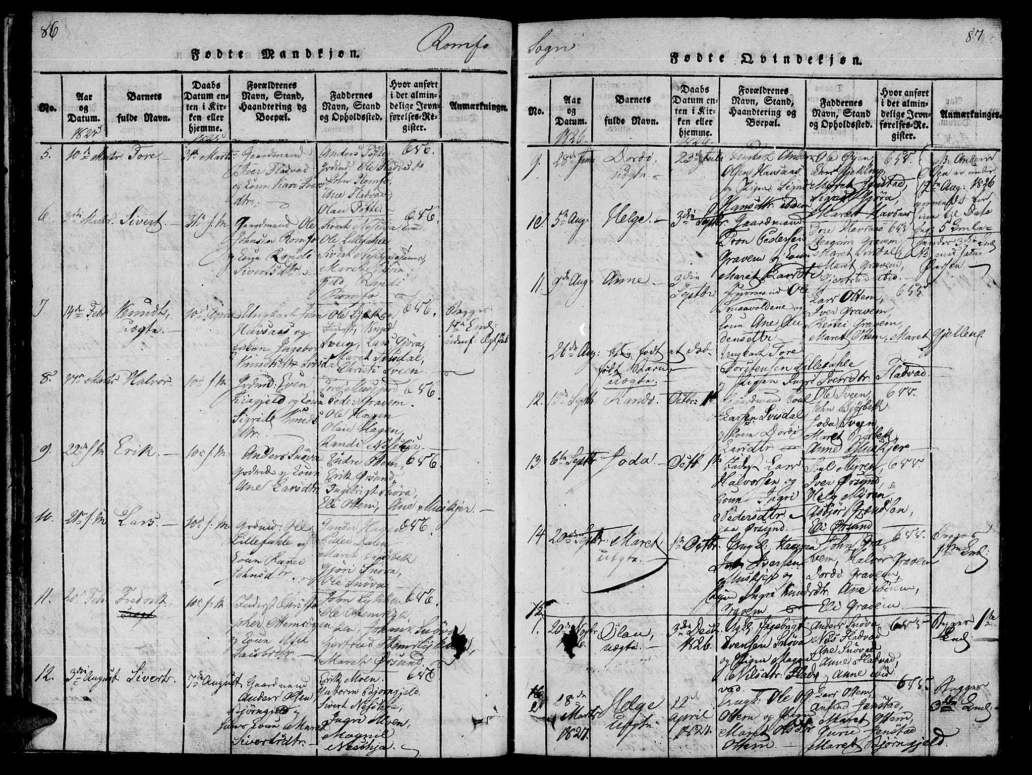 Ministerialprotokoller, klokkerbøker og fødselsregistre - Møre og Romsdal, SAT/A-1454/590/L1010: Parish register (official) no. 590A03 /2, 1820-1832, p. 86-87