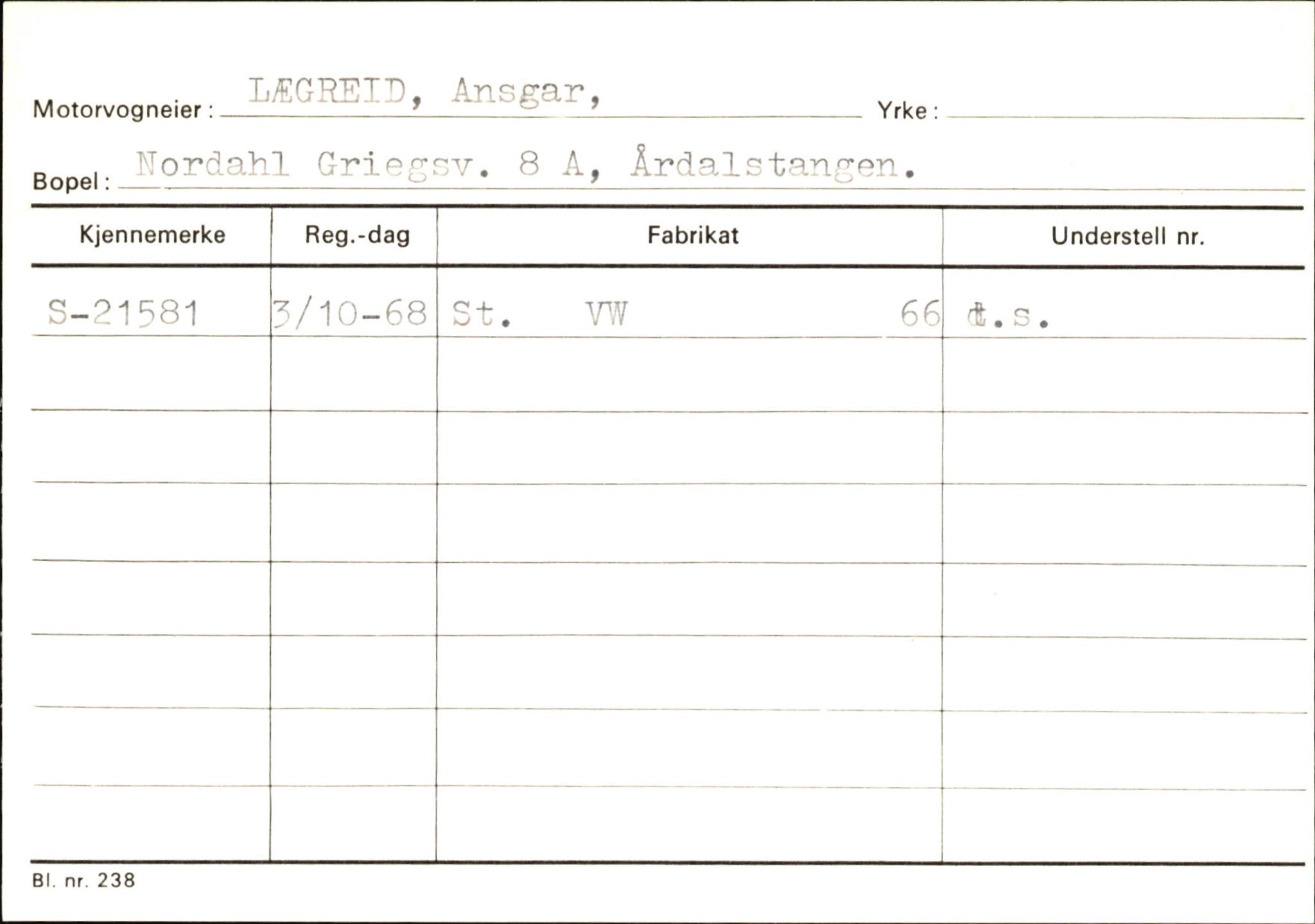 Statens vegvesen, Sogn og Fjordane vegkontor, AV/SAB-A-5301/4/F/L0145: Registerkort Vågsøy S-Å. Årdal I-P, 1945-1975, p. 1535