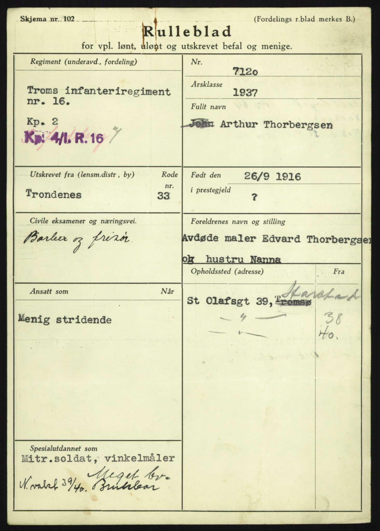 Forsvaret, Troms infanteriregiment nr. 16, AV/RA-RAFA-3146/P/Pa/L0021: Rulleblad for regimentets menige mannskaper, årsklasse 1937, 1937, p. 1173