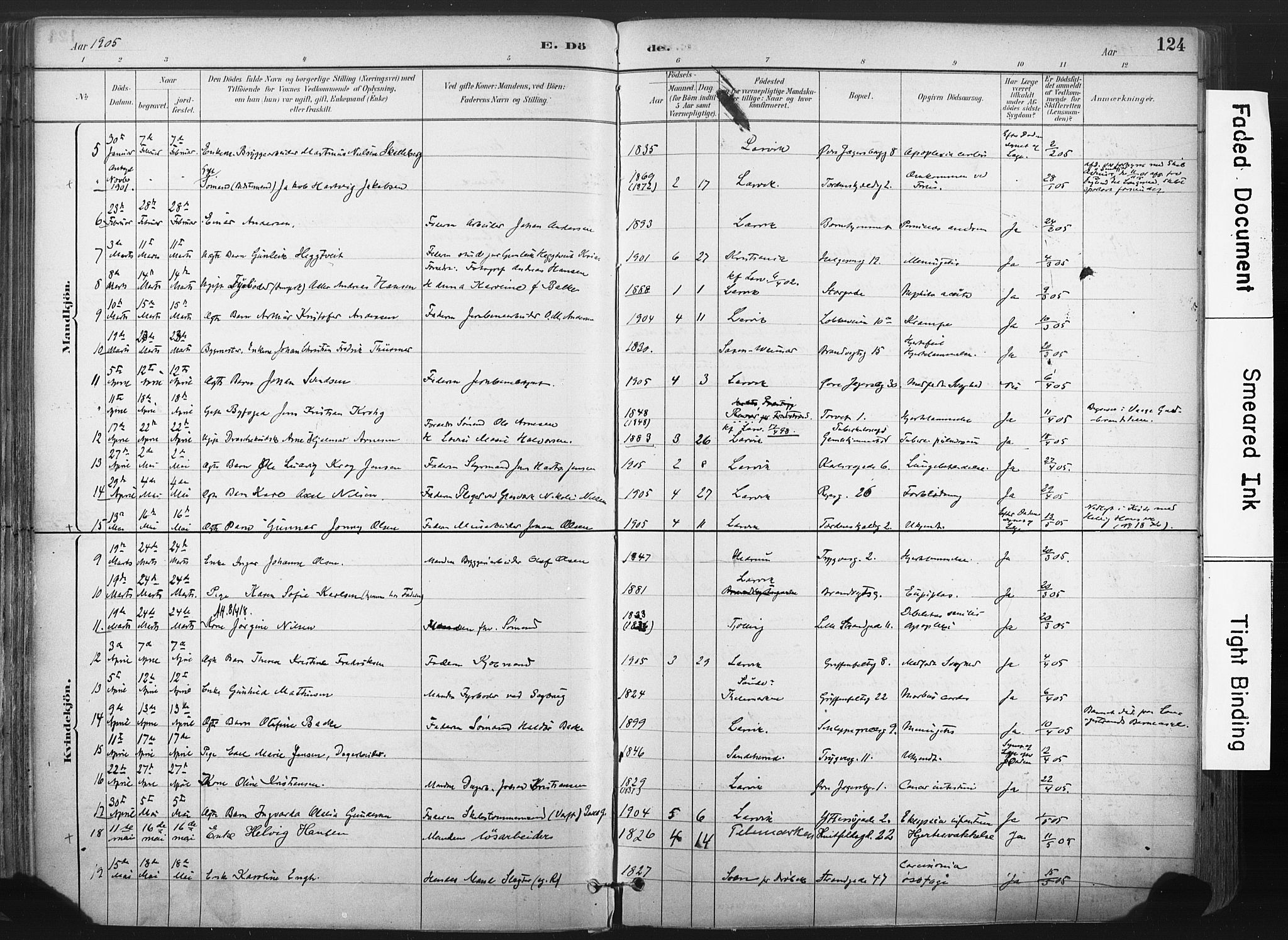 Larvik kirkebøker, SAKO/A-352/F/Fa/L0010: Parish register (official) no. I 10, 1884-1910, p. 124
