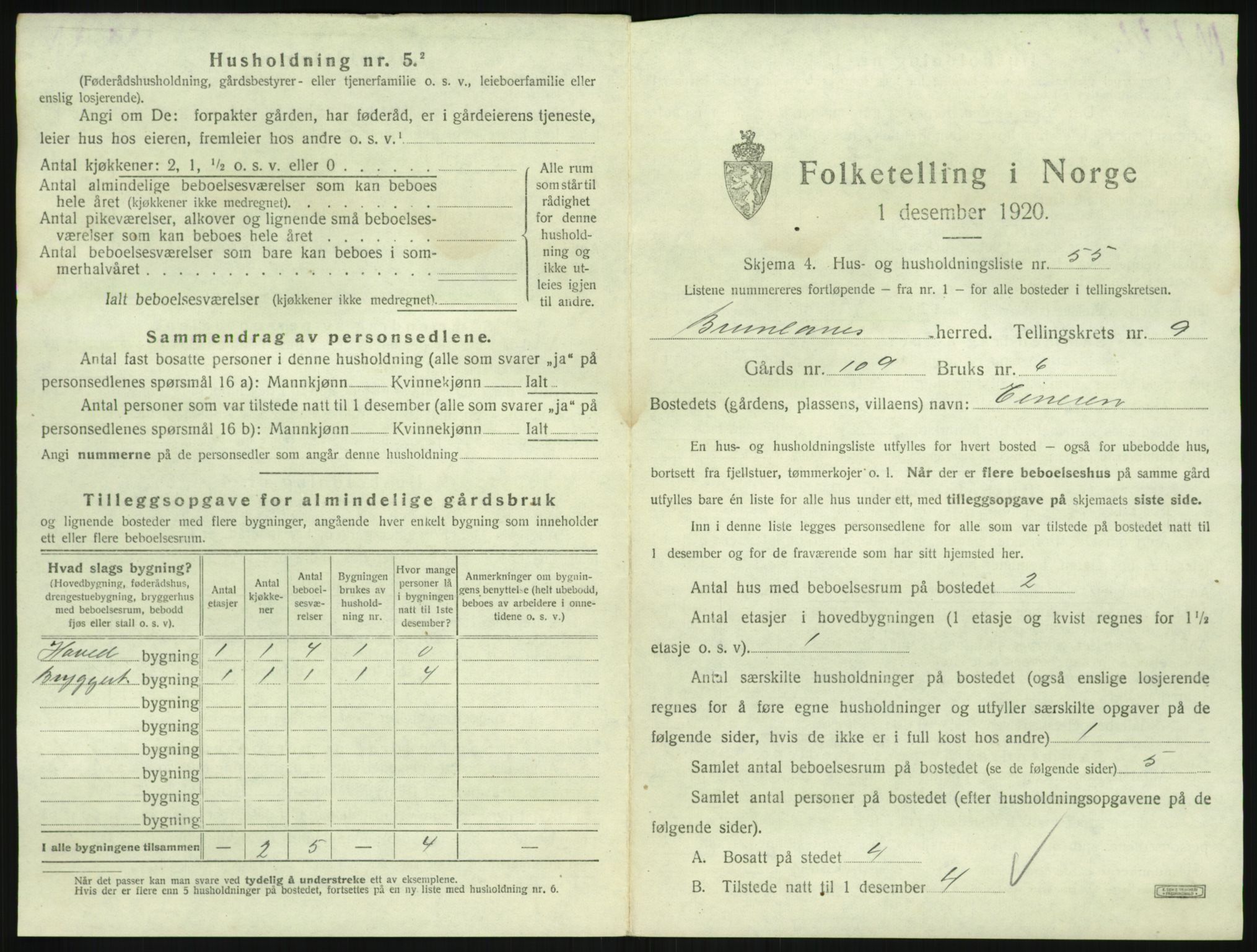 SAKO, 1920 census for Brunlanes, 1920, p. 1189
