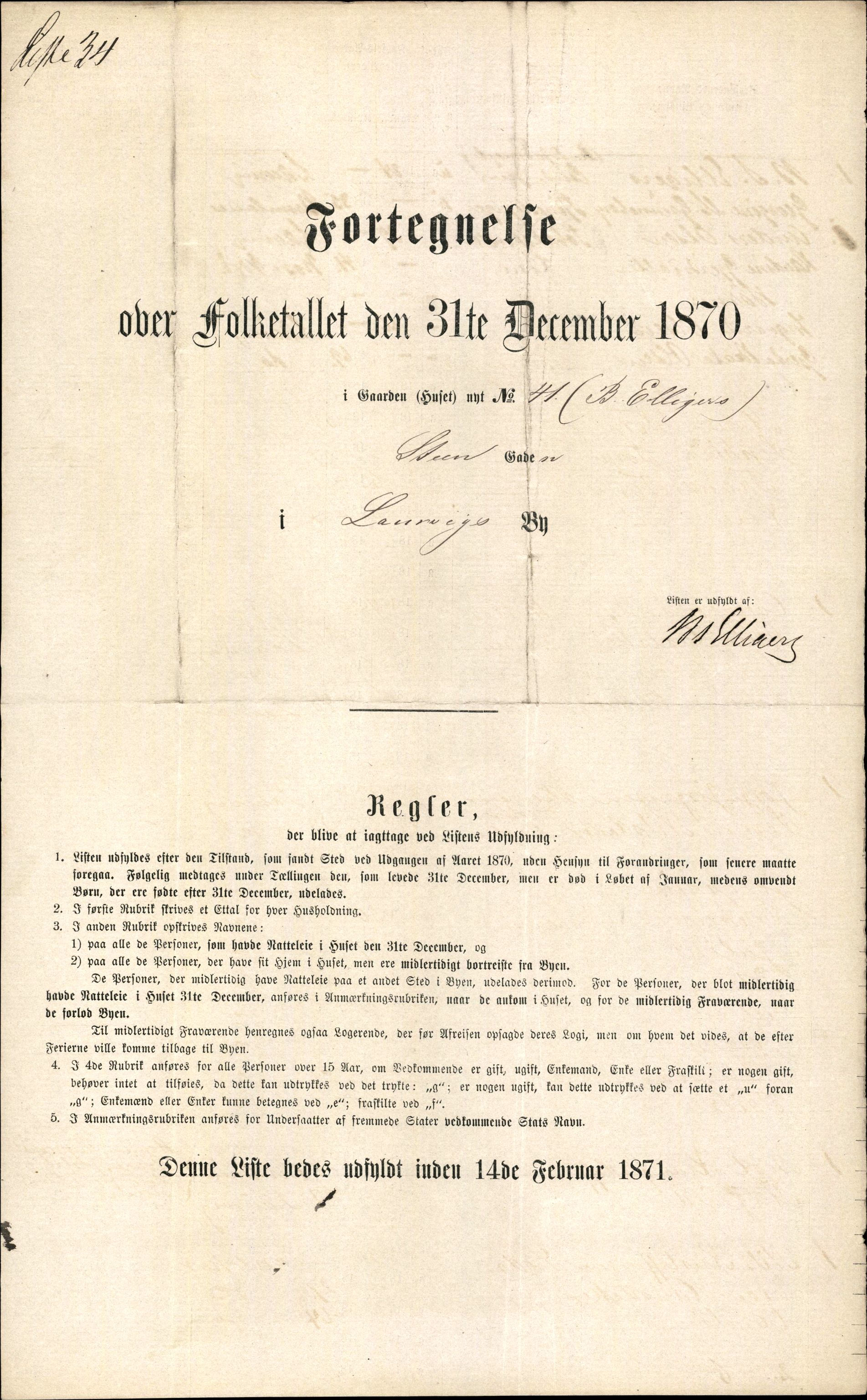 RA, 1870 census for 0707 Larvik, 1870, p. 85