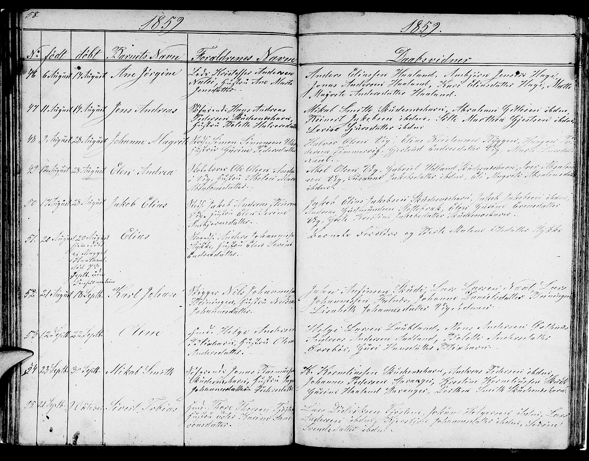 Skudenes sokneprestkontor, AV/SAST-A -101849/H/Ha/Hab/L0001: Parish register (copy) no. B 1, 1848-1864, p. 58