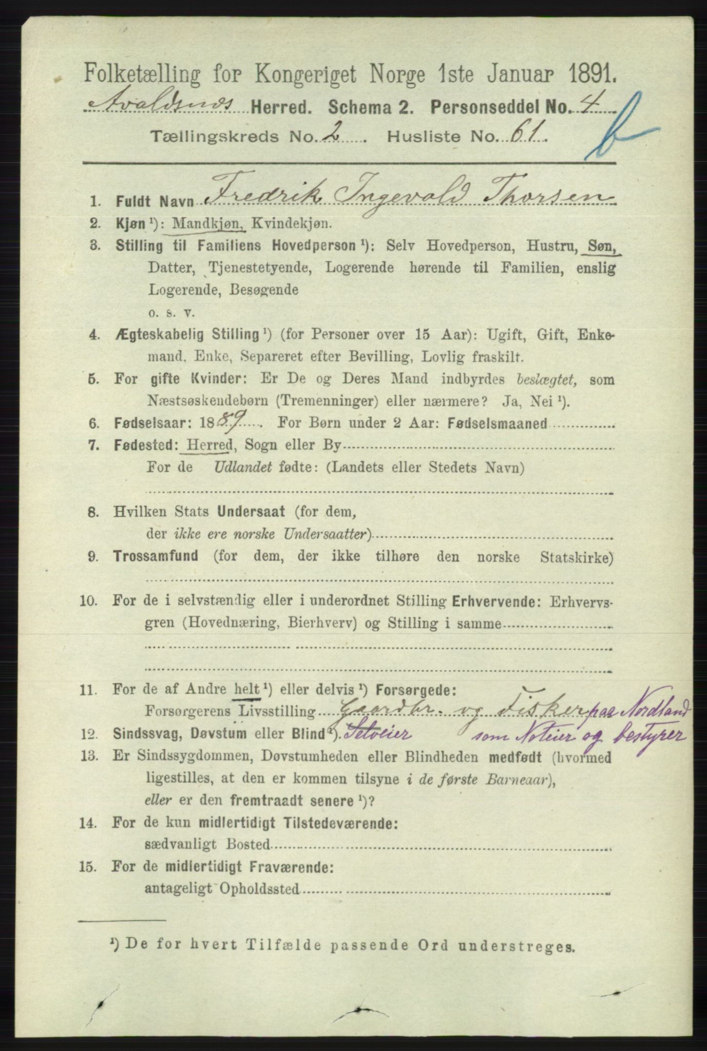 RA, 1891 census for 1147 Avaldsnes, 1891, p. 2315