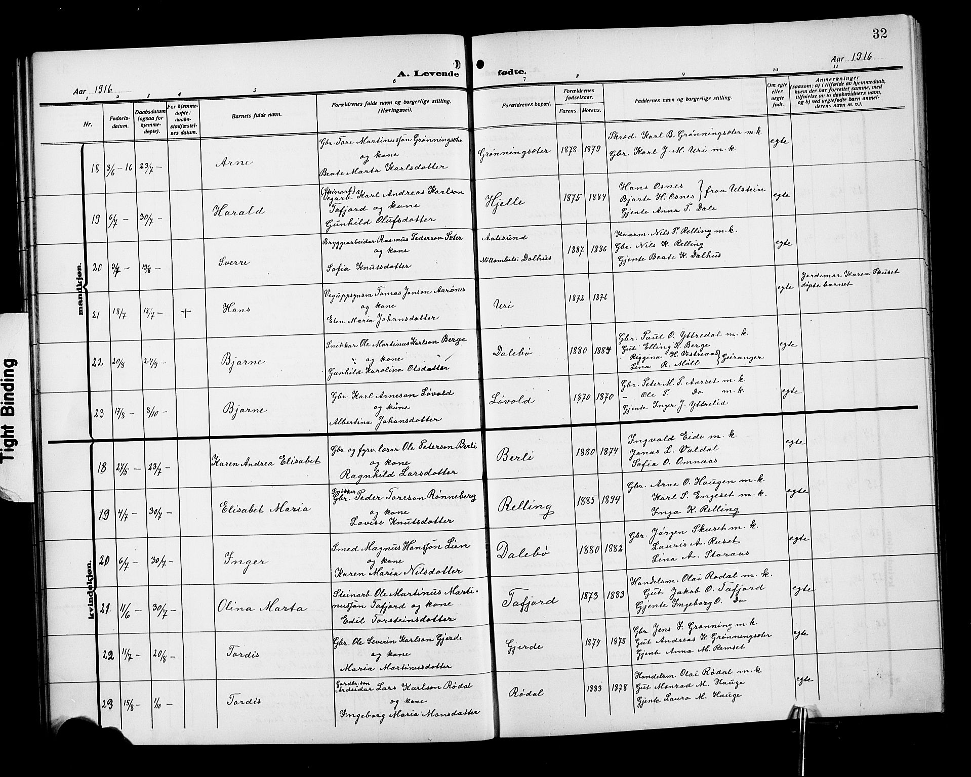 Ministerialprotokoller, klokkerbøker og fødselsregistre - Møre og Romsdal, SAT/A-1454/519/L0265: Parish register (copy) no. 519C06, 1911-1921, p. 32