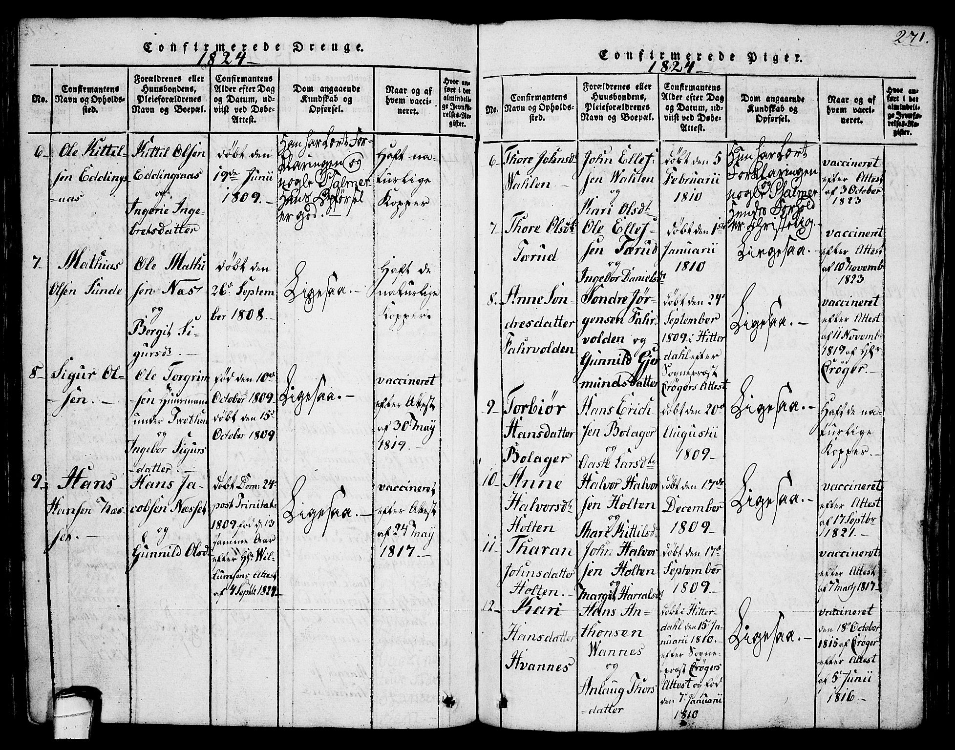 Sauherad kirkebøker, SAKO/A-298/G/Ga/L0001: Parish register (copy) no. I 1, 1815-1827, p. 271