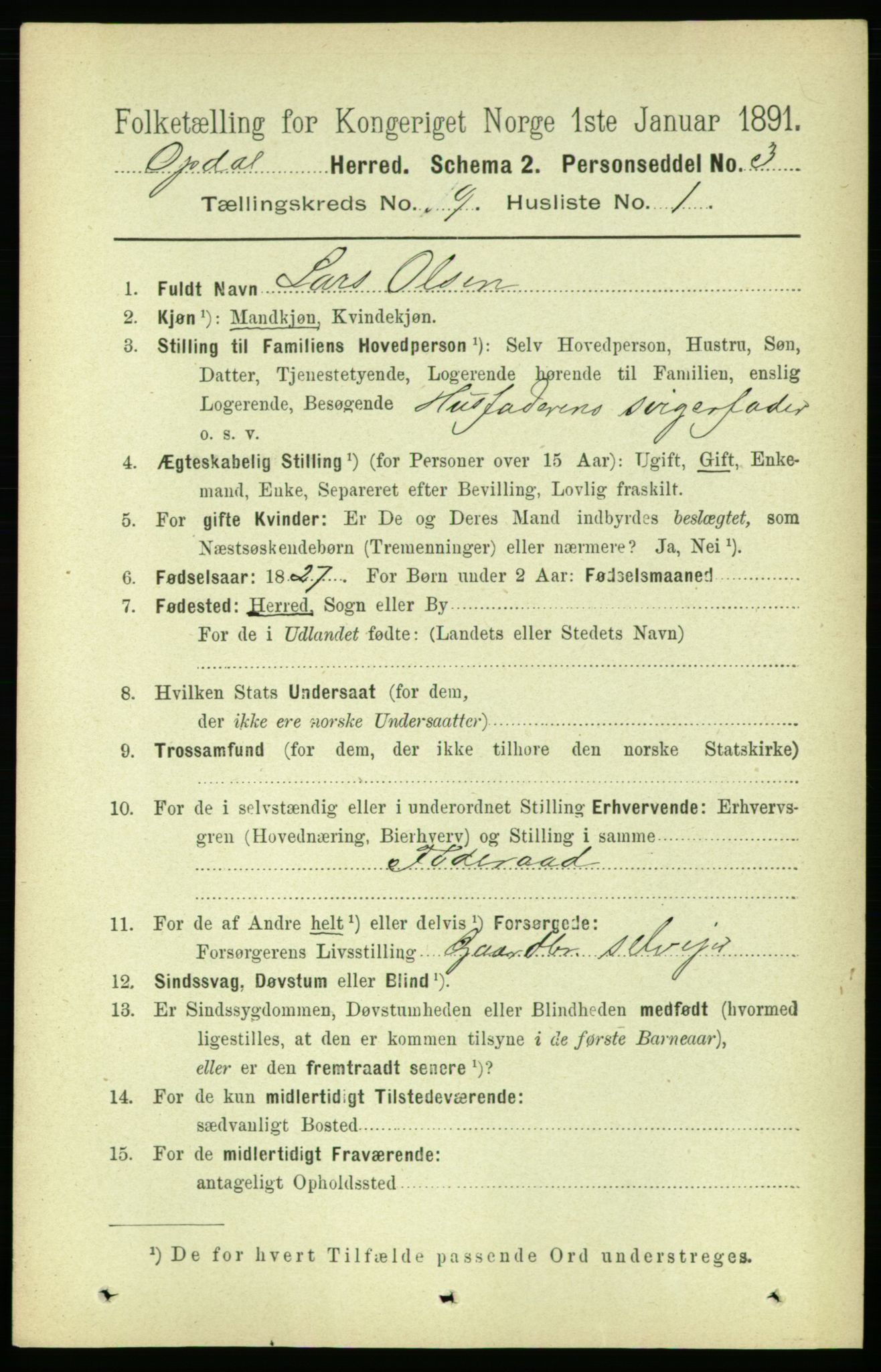 RA, 1891 census for 1634 Oppdal, 1891, p. 4718