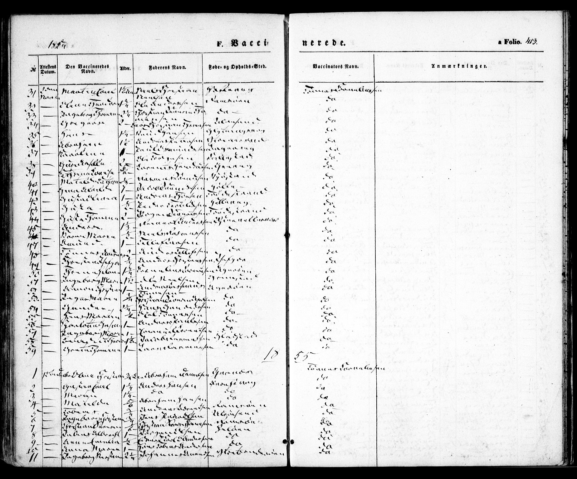 Høvåg sokneprestkontor, SAK/1111-0025/F/Fa/L0003: Parish register (official) no. A 3, 1843-1858, p. 413