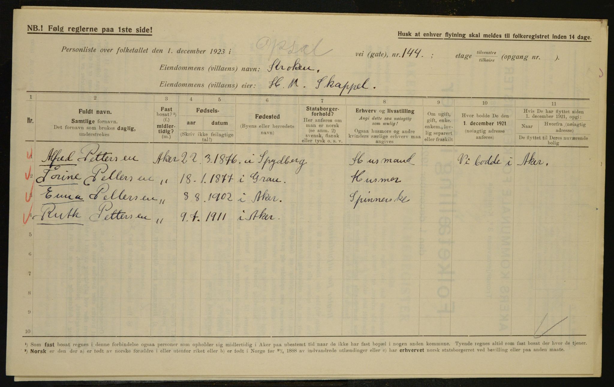 , Municipal Census 1923 for Aker, 1923, p. 29242