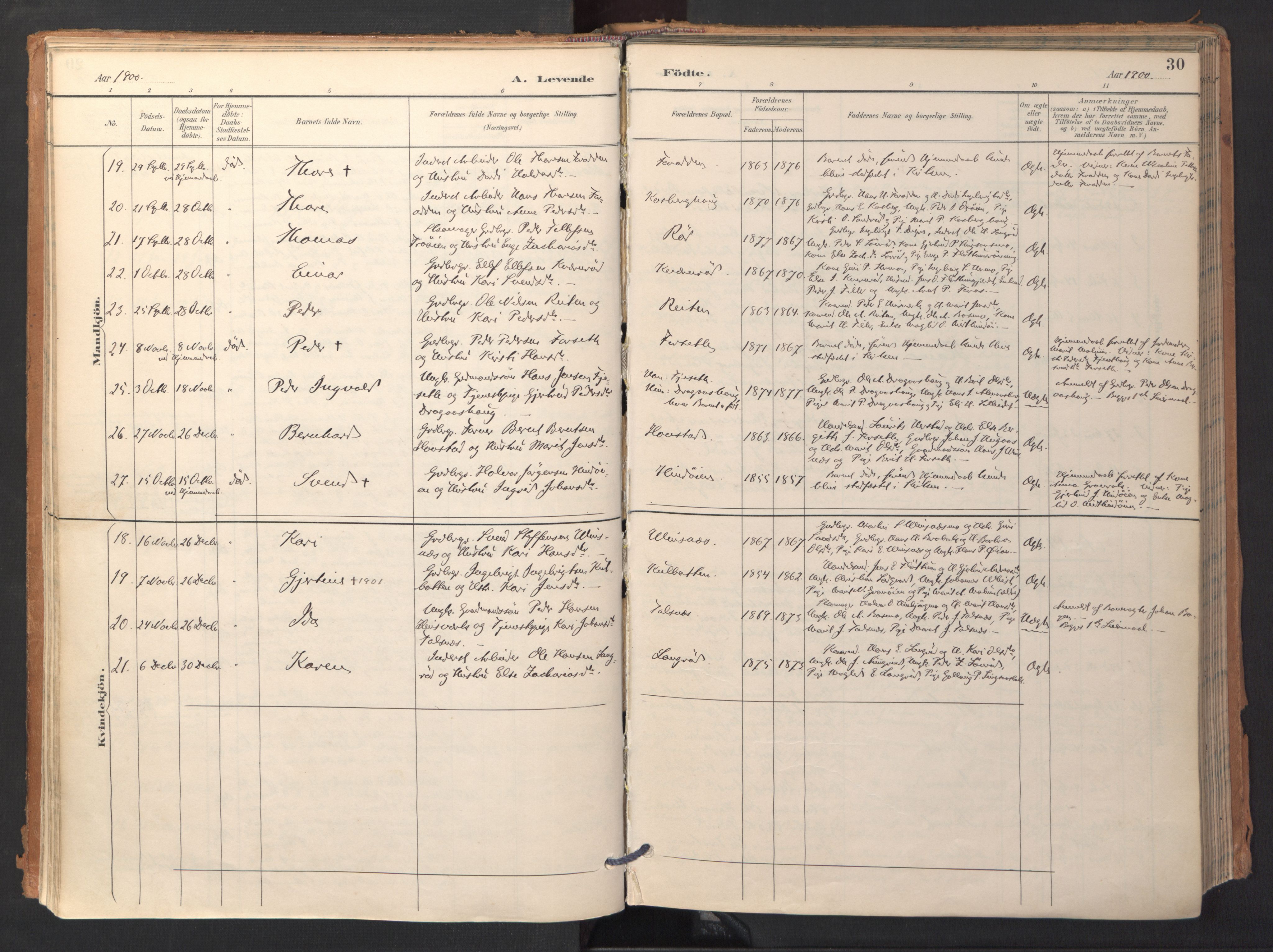 Ministerialprotokoller, klokkerbøker og fødselsregistre - Sør-Trøndelag, SAT/A-1456/688/L1025: Parish register (official) no. 688A02, 1891-1909, p. 30