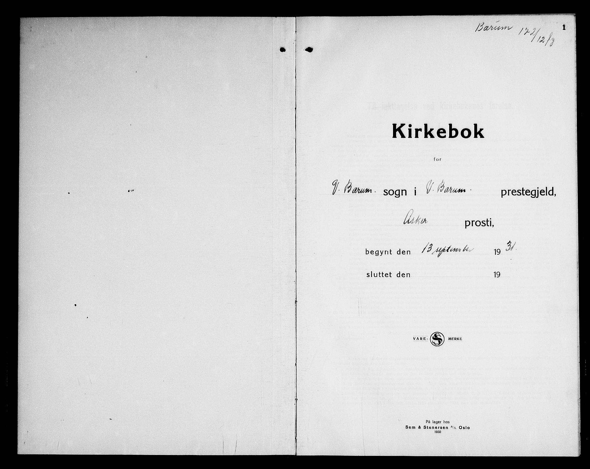 Vestre Bærum prestekontor Kirkebøker, SAO/A-10209a/G/L0002: Parish register (copy) no. 2, 1931-1947, p. 1