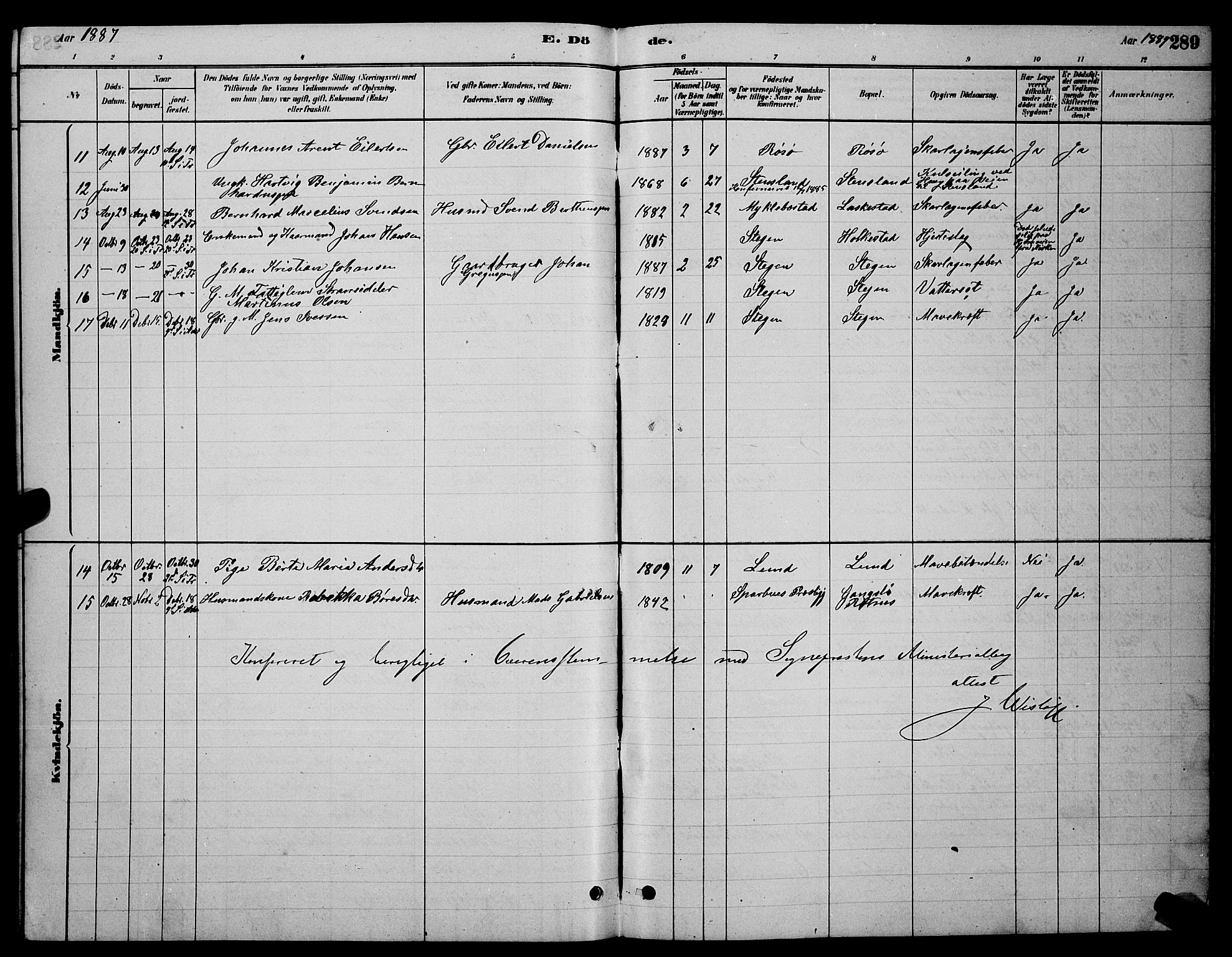 Ministerialprotokoller, klokkerbøker og fødselsregistre - Nordland, AV/SAT-A-1459/855/L0816: Parish register (copy) no. 855C05, 1879-1894, p. 289