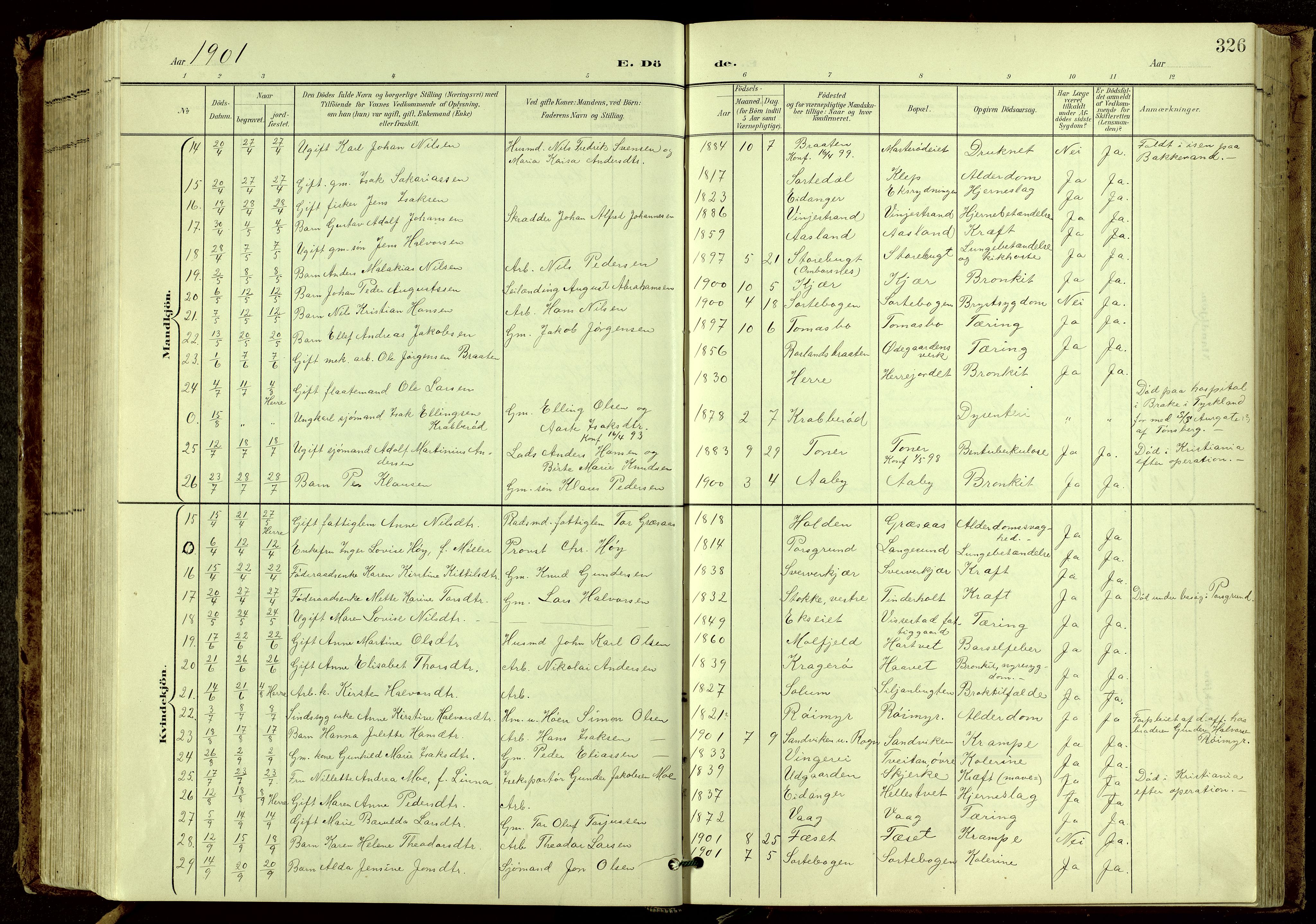 Bamble kirkebøker, SAKO/A-253/G/Ga/L0010: Parish register (copy) no. I 10, 1901-1919, p. 326