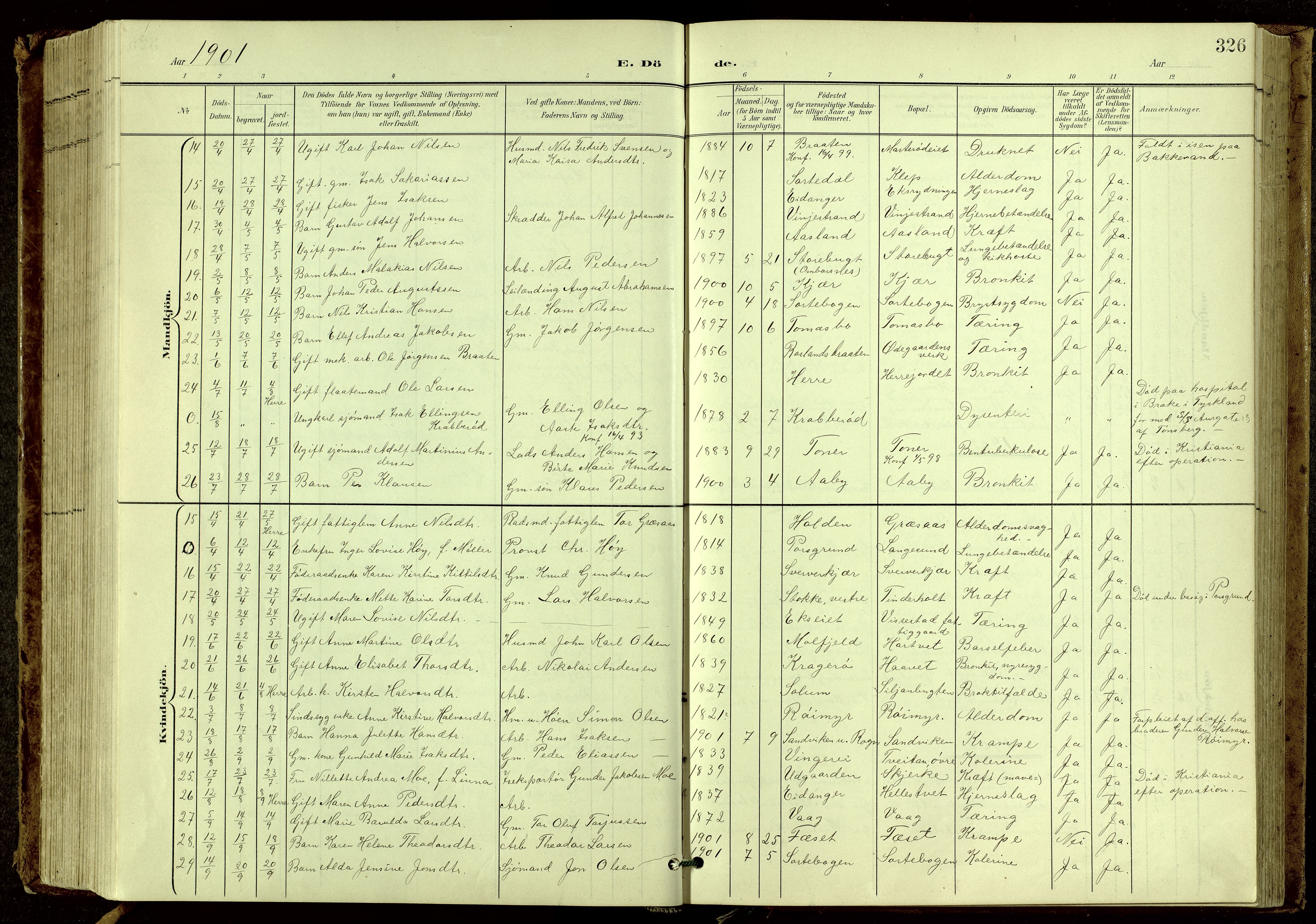 Bamble kirkebøker, AV/SAKO-A-253/G/Ga/L0010: Parish register (copy) no. I 10, 1901-1919, p. 326