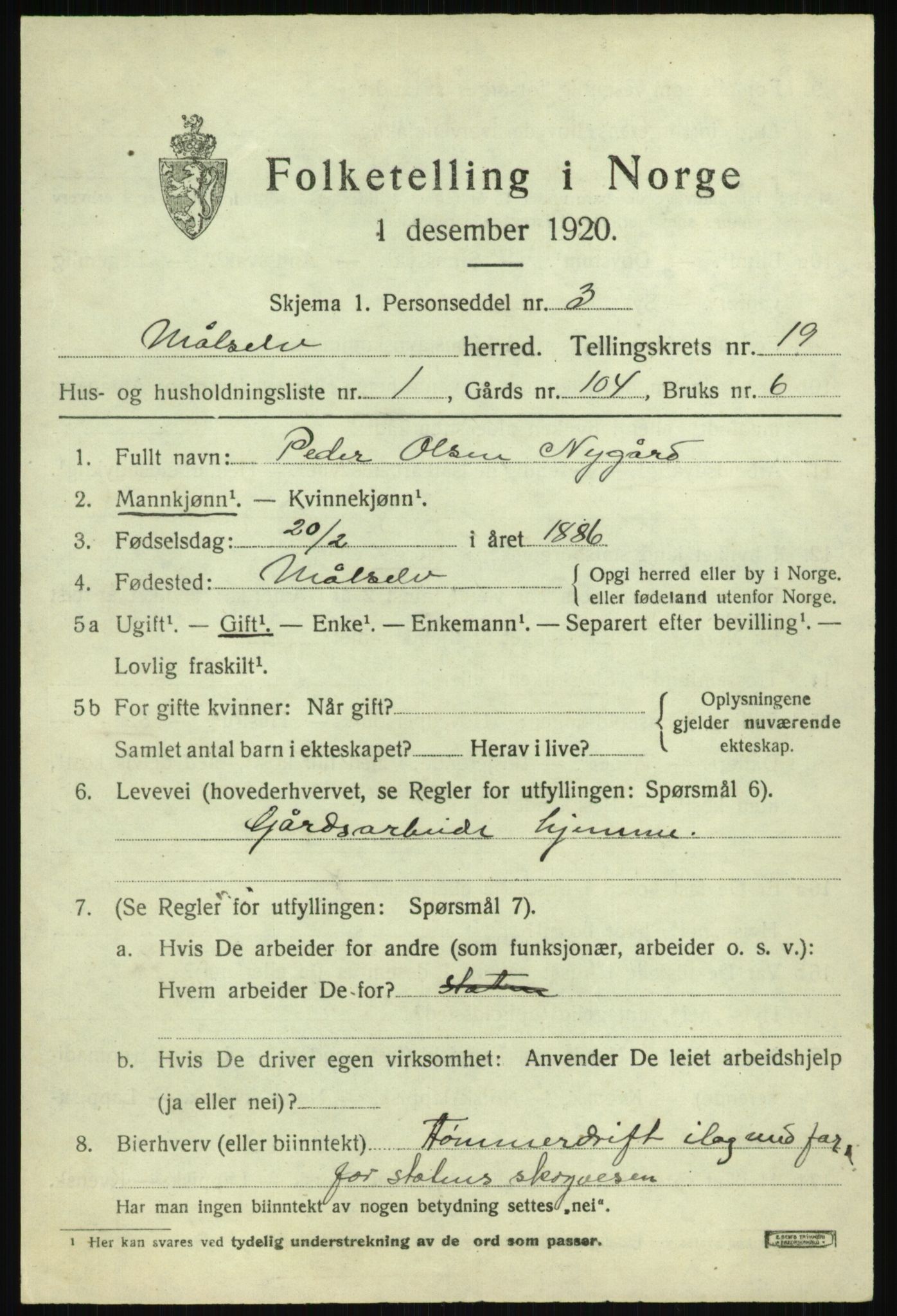 SATØ, 1920 census for Målselv, 1920, p. 9175