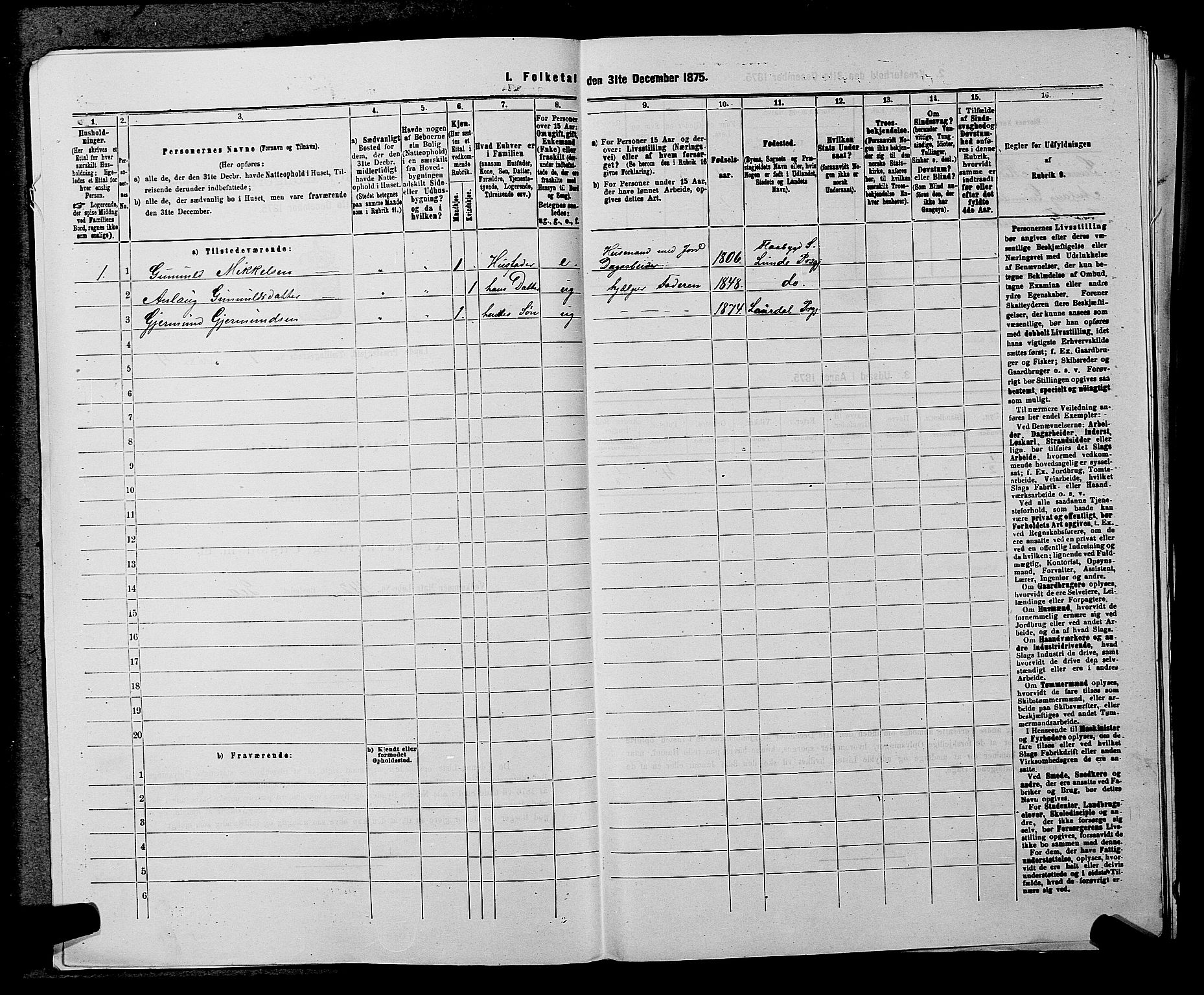 SAKO, 1875 census for 0820P Lunde, 1875, p. 954