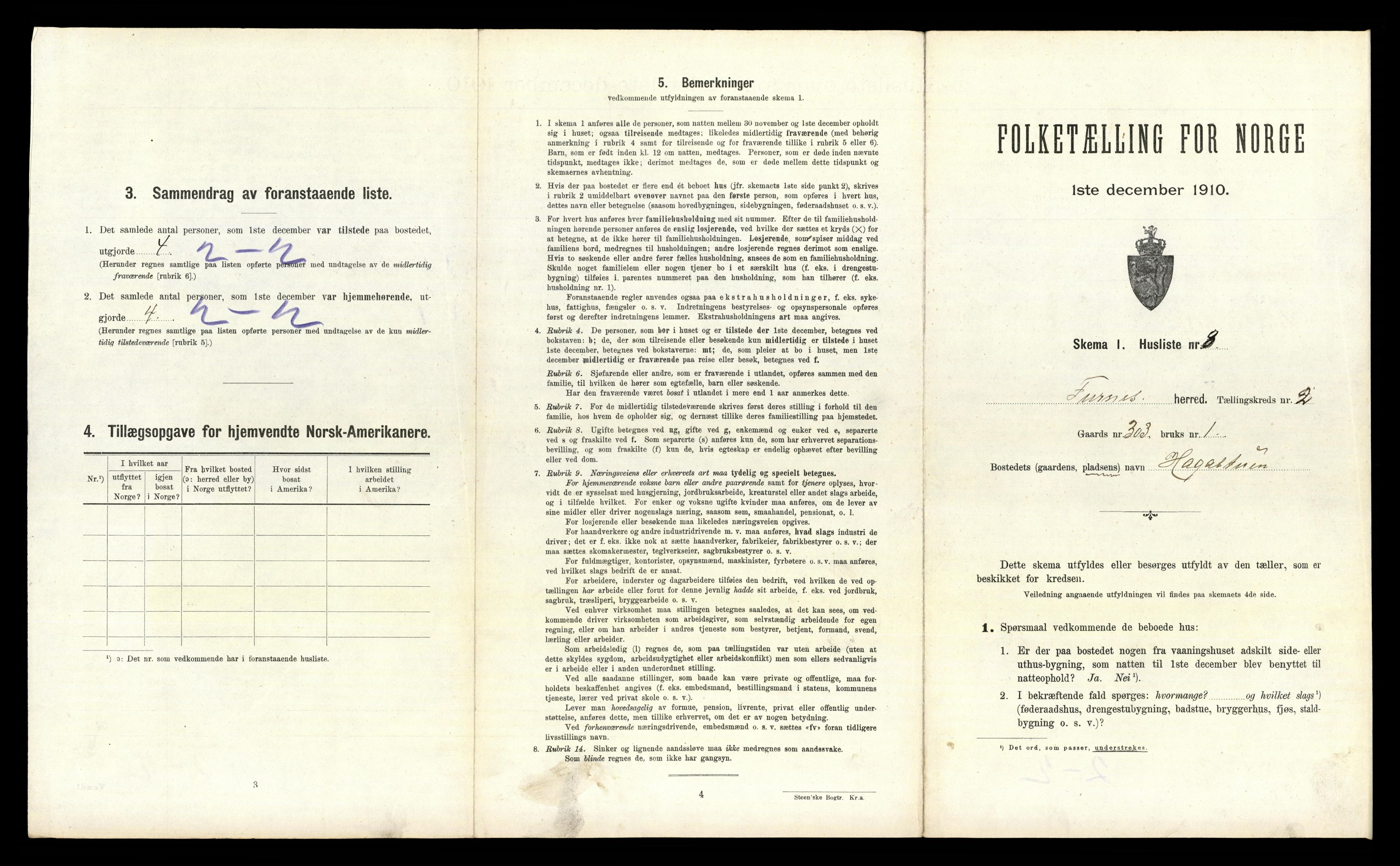 RA, 1910 census for Furnes, 1910, p. 330