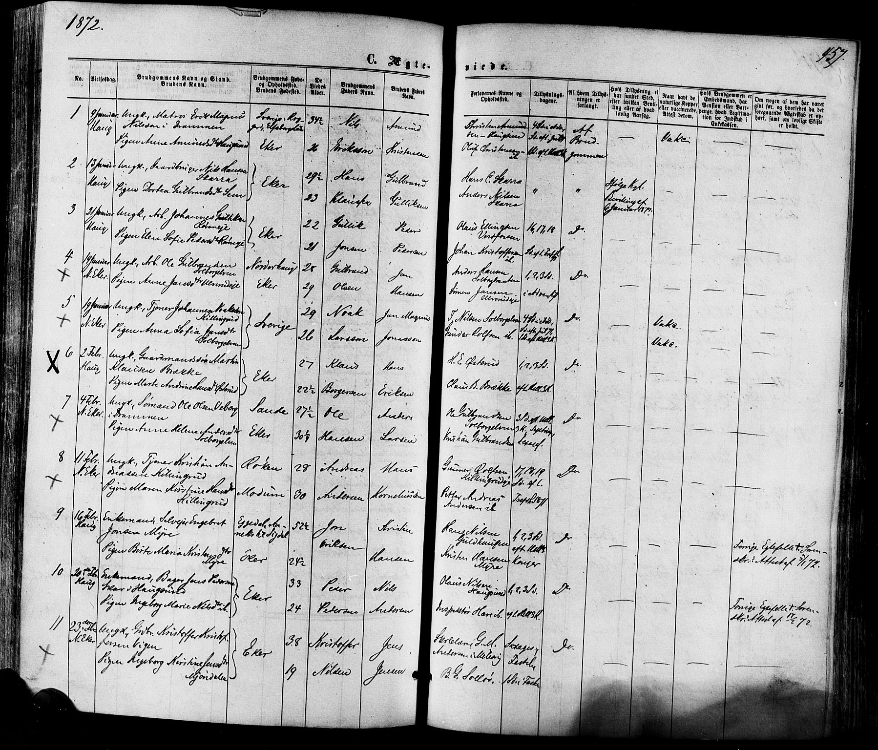 Eiker kirkebøker, AV/SAKO-A-4/F/Fa/L0017: Parish register (official) no. I 17, 1869-1877, p. 457