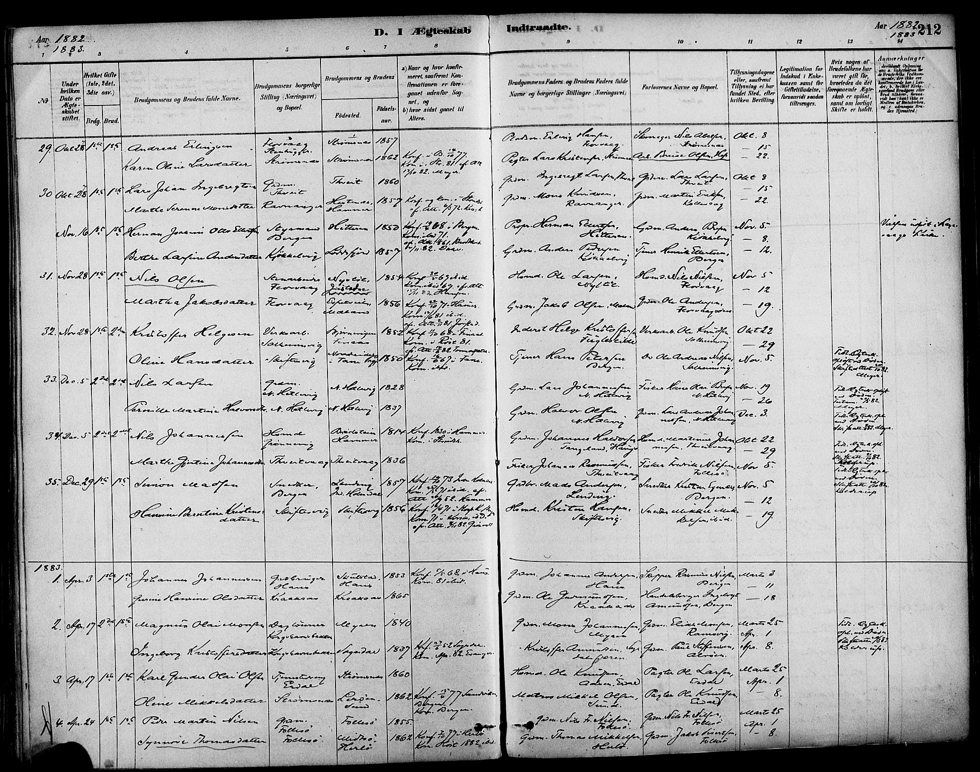 Askøy Sokneprestembete, AV/SAB-A-74101/H/Ha/Haa/Haab/L0001: Parish register (official) no. B 1, 1878-1889, p. 212