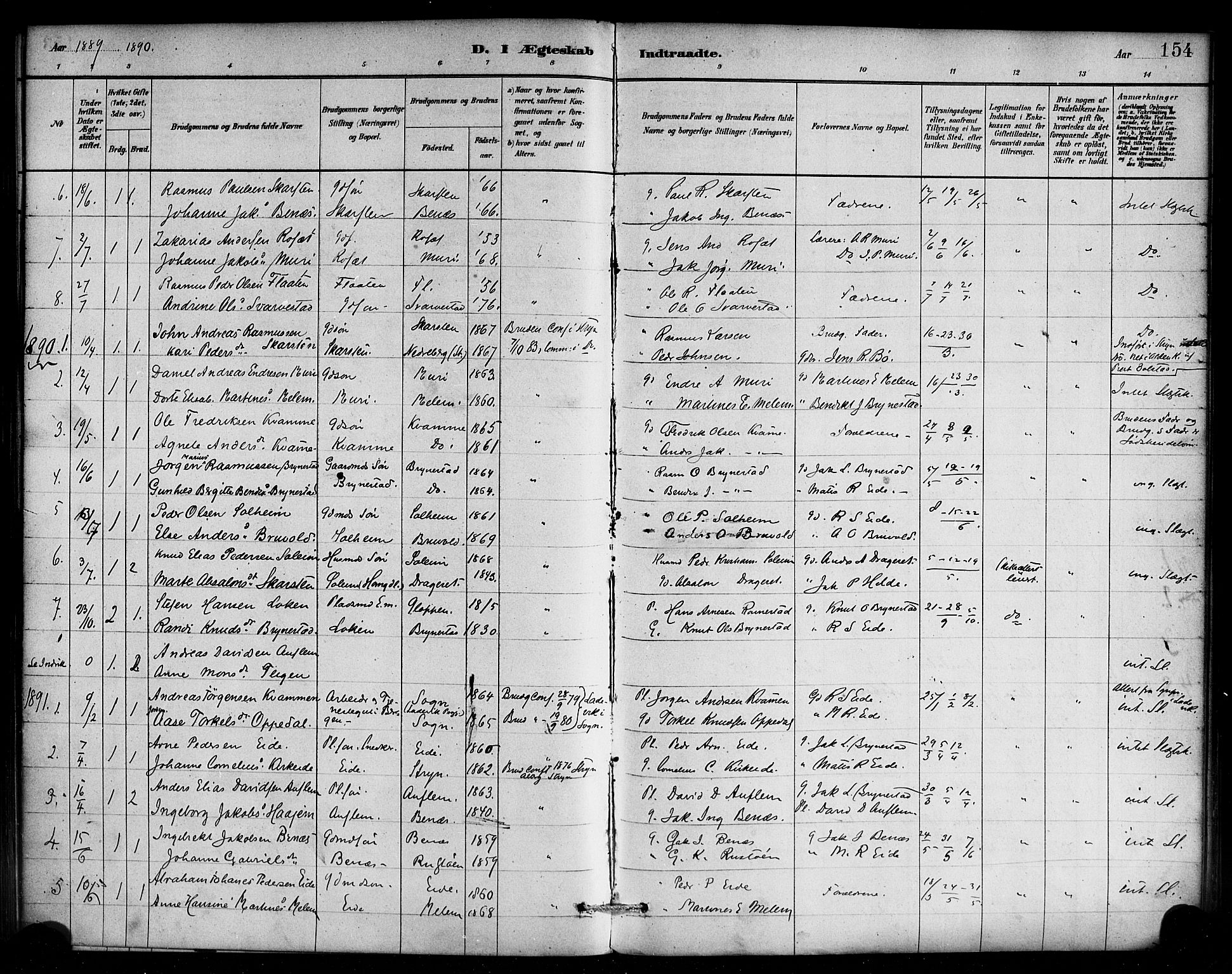 Innvik sokneprestembete, AV/SAB-A-80501: Parish register (official) no. C 1, 1879-1900, p. 154