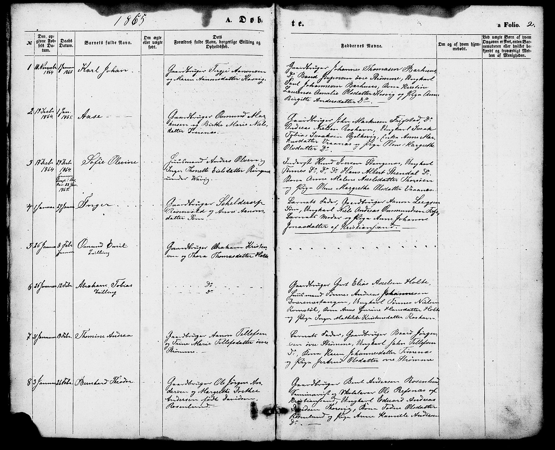Oddernes sokneprestkontor, SAK/1111-0033/F/Fa/Fab/L0001: Parish register (official) no. A 1, 1865-1884, p. 2