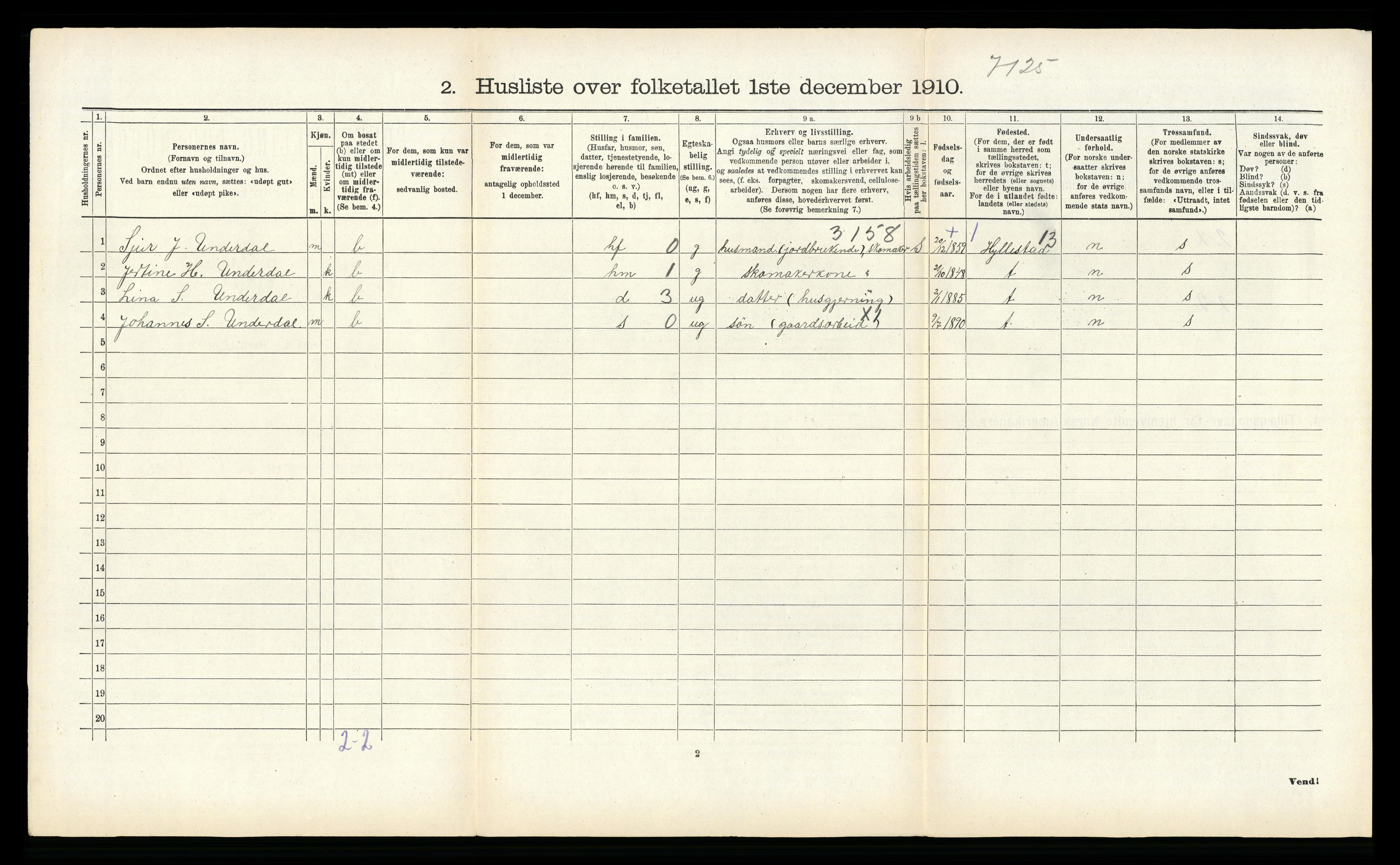 RA, 1910 census for Aurland, 1910, p. 192