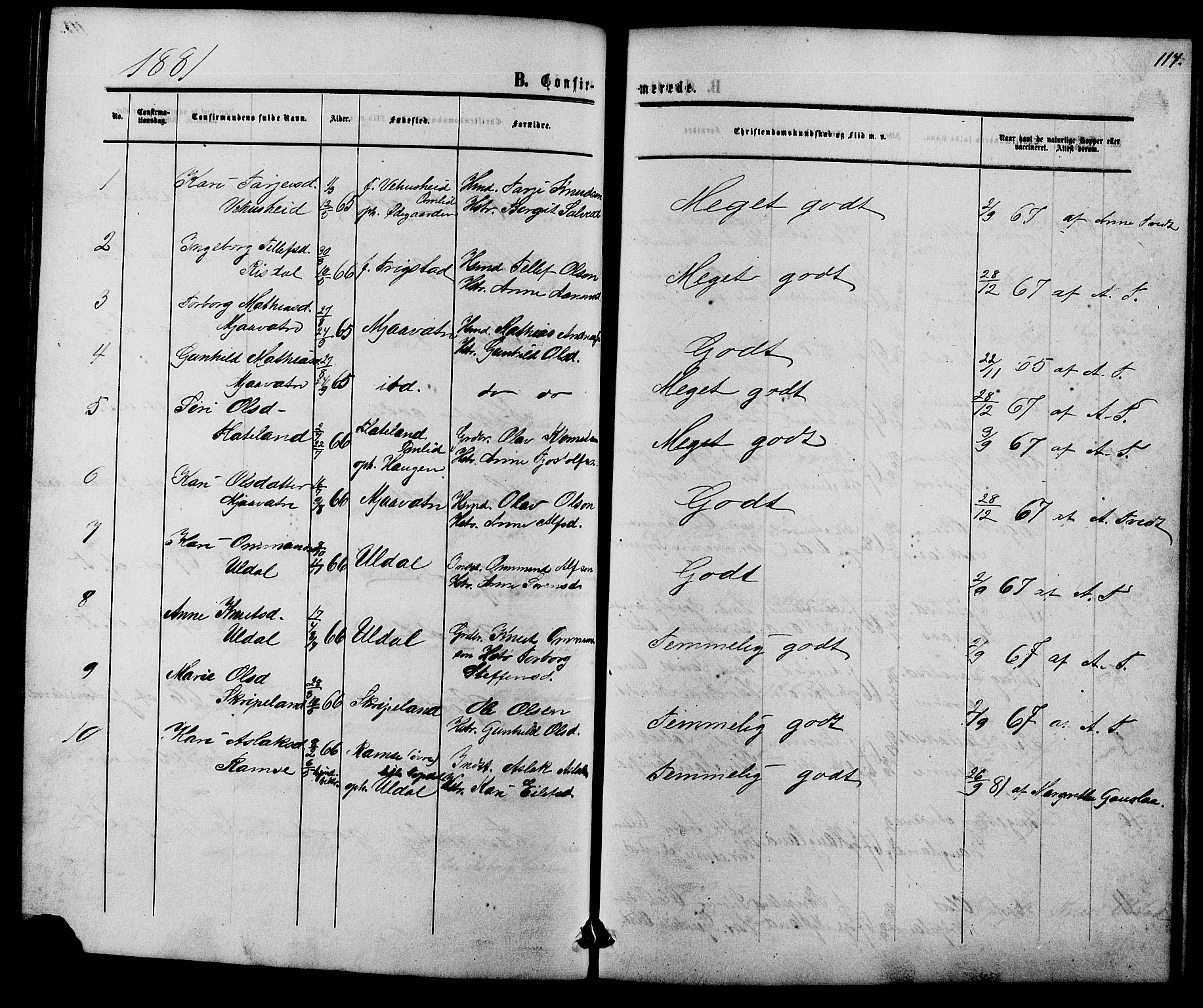 Herefoss sokneprestkontor, AV/SAK-1111-0019/F/Fb/Fbc/L0002: Parish register (copy) no. B 2, 1867-1886, p. 114