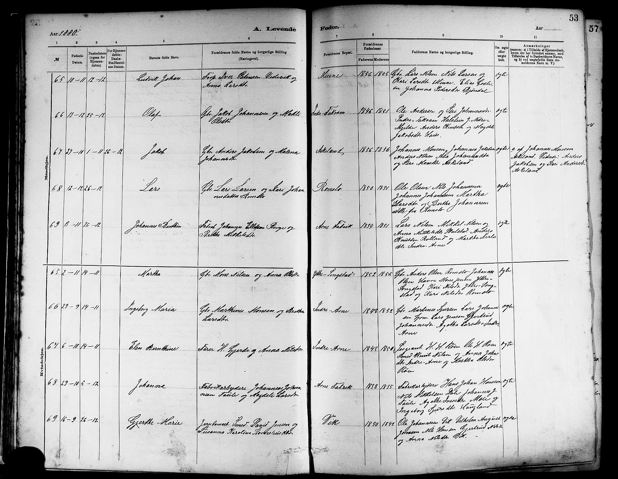 Haus sokneprestembete, AV/SAB-A-75601/H/Haa: Parish register (official) no. A 19I, 1878-1886, p. 53
