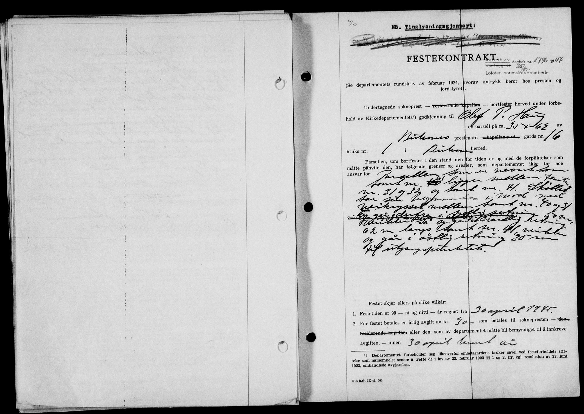 Lofoten sorenskriveri, SAT/A-0017/1/2/2C/L0017a: Mortgage book no. 17a, 1947-1948, Diary no: : 1796/1947