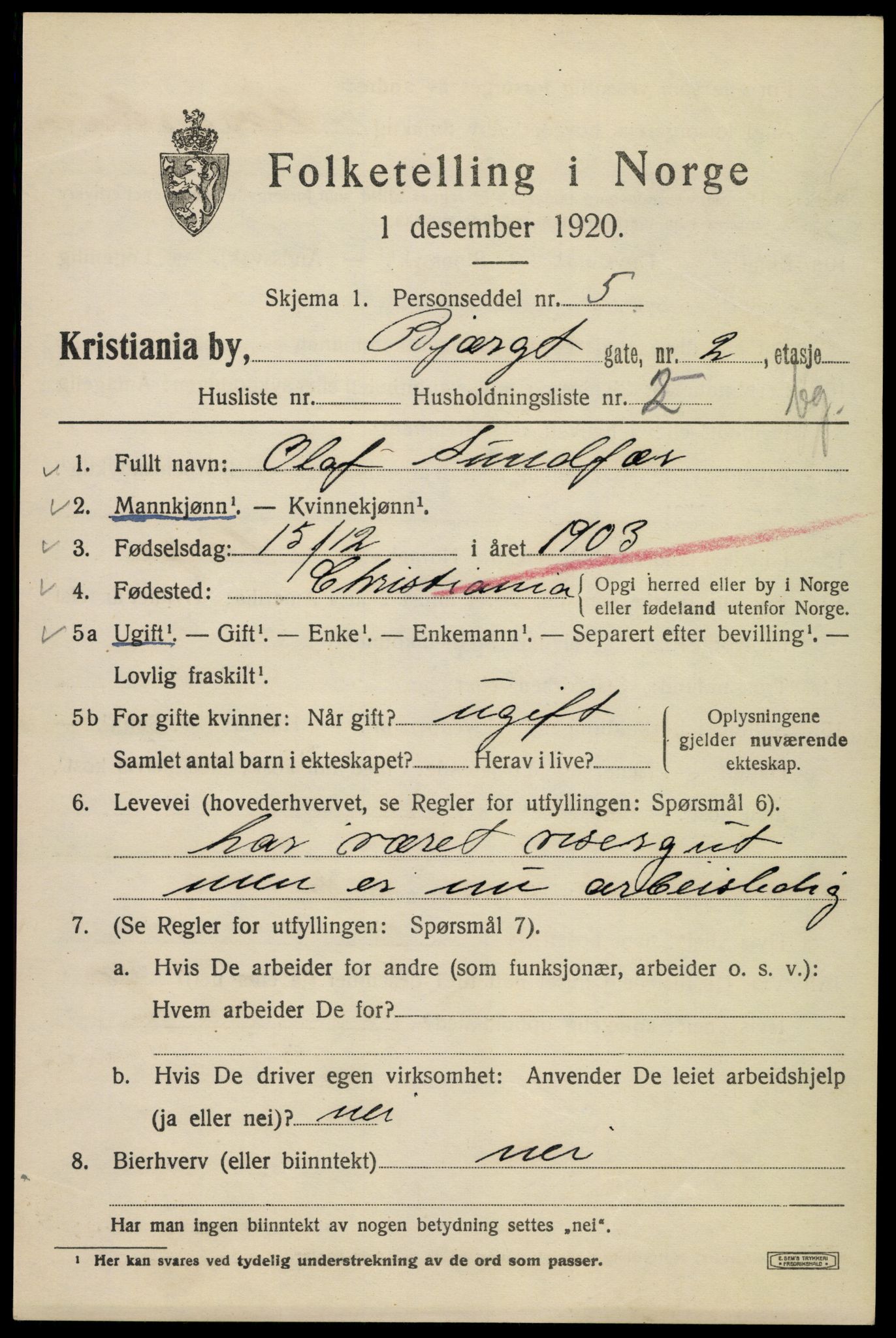 SAO, 1920 census for Kristiania, 1920, p. 157489