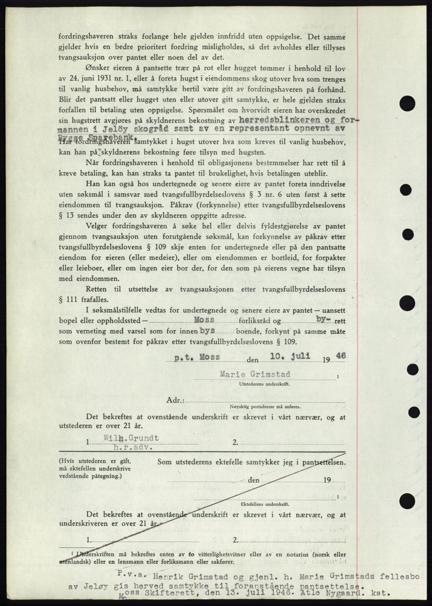 Moss sorenskriveri, SAO/A-10168: Mortgage book no. B15, 1946-1946, Diary no: : 1600/1946