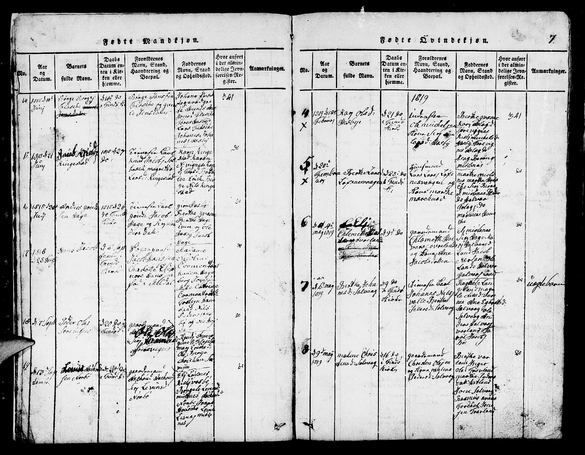 Finnøy sokneprestkontor, AV/SAST-A-101825/H/Ha/Hab/L0001: Parish register (copy) no. B 1, 1816-1856, p. 7