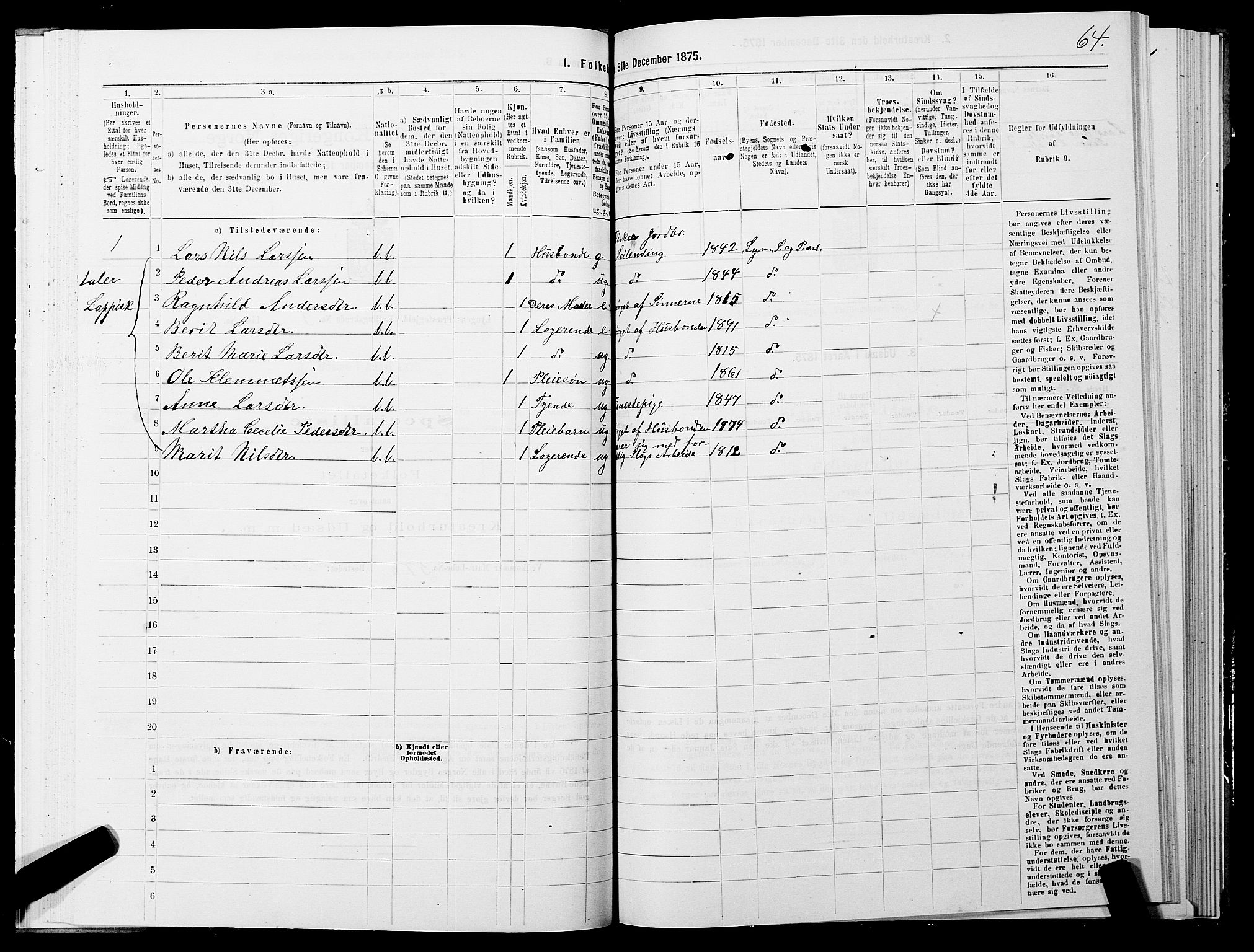 SATØ, 1875 census for 1938P Lyngen, 1875, p. 3064