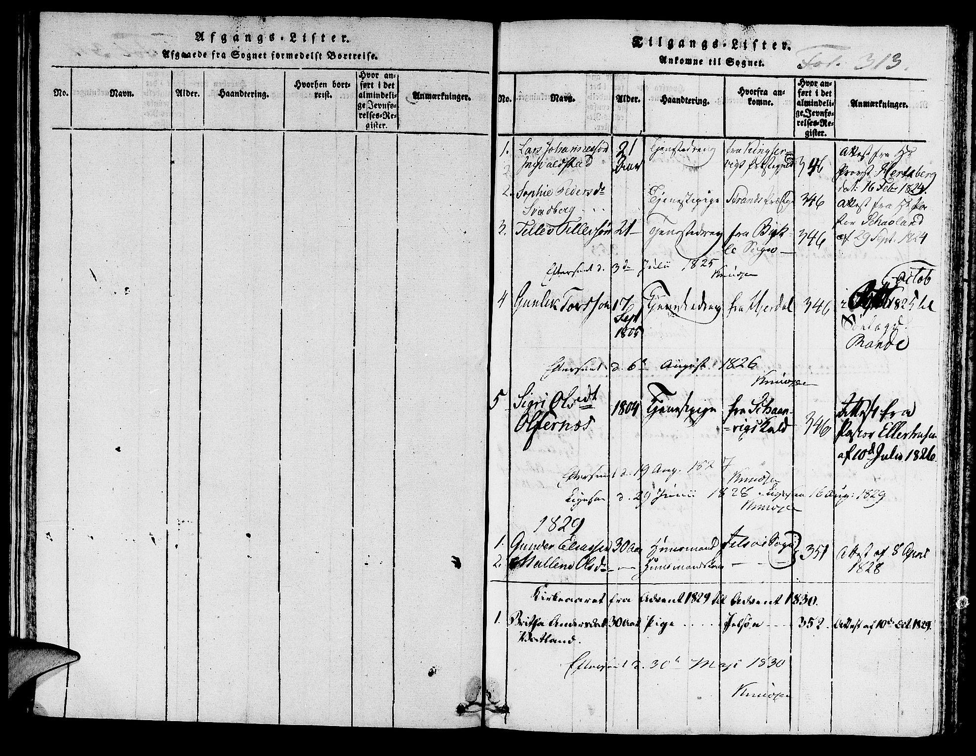 Hjelmeland sokneprestkontor, SAST/A-101843/01/IV/L0004: Parish register (official) no. A 4, 1816-1834, p. 313