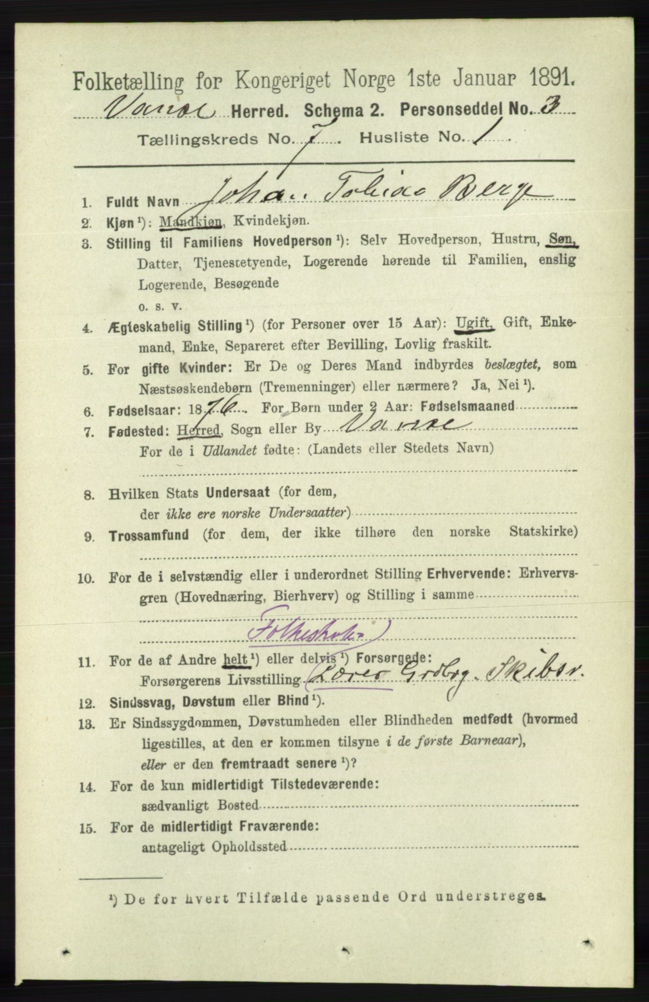 RA, 1891 census for 1041 Vanse, 1891, p. 4091