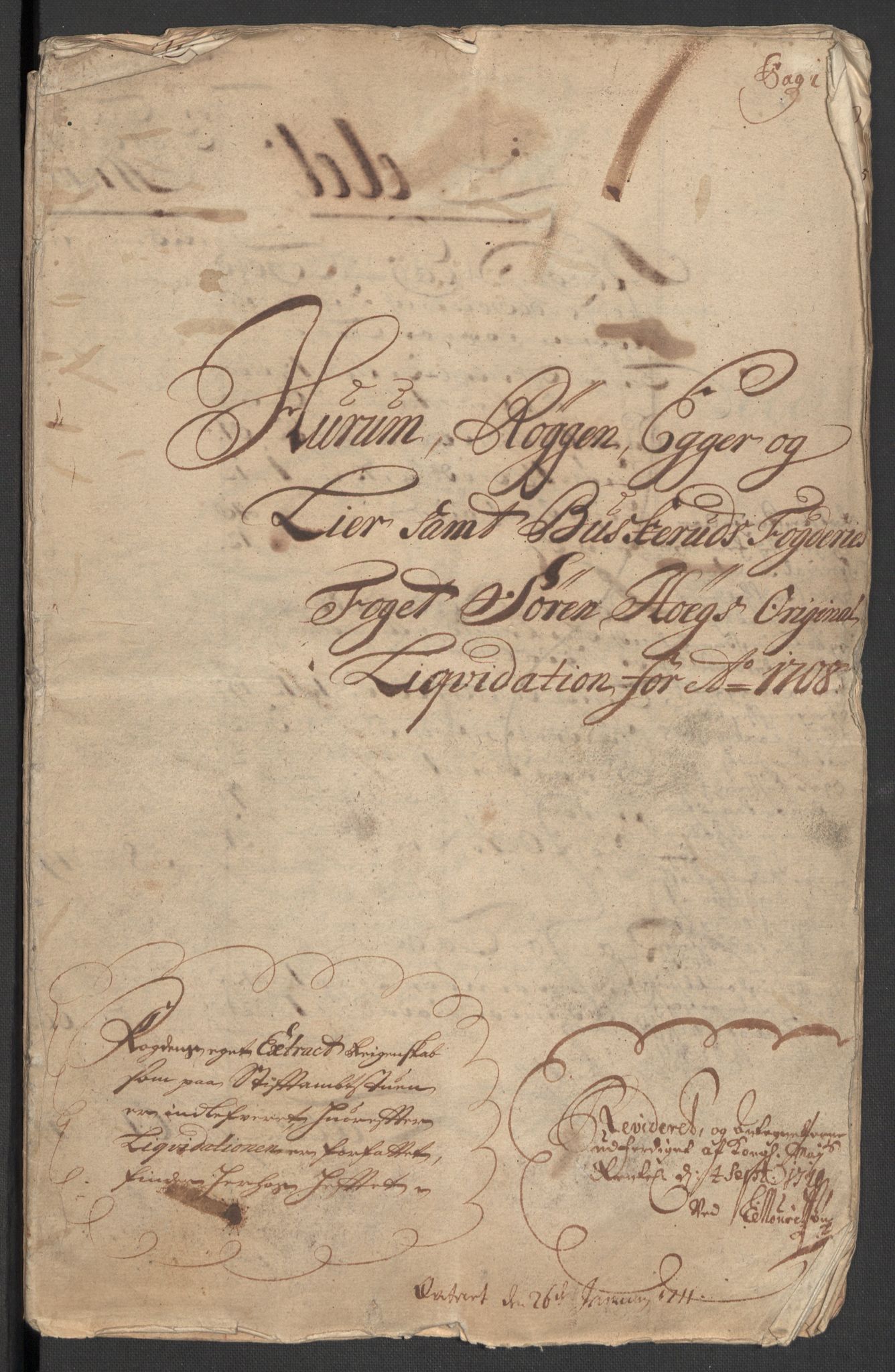 Rentekammeret inntil 1814, Reviderte regnskaper, Fogderegnskap, RA/EA-4092/R31/L1702: Fogderegnskap Hurum, Røyken, Eiker, Lier og Buskerud, 1708, p. 3