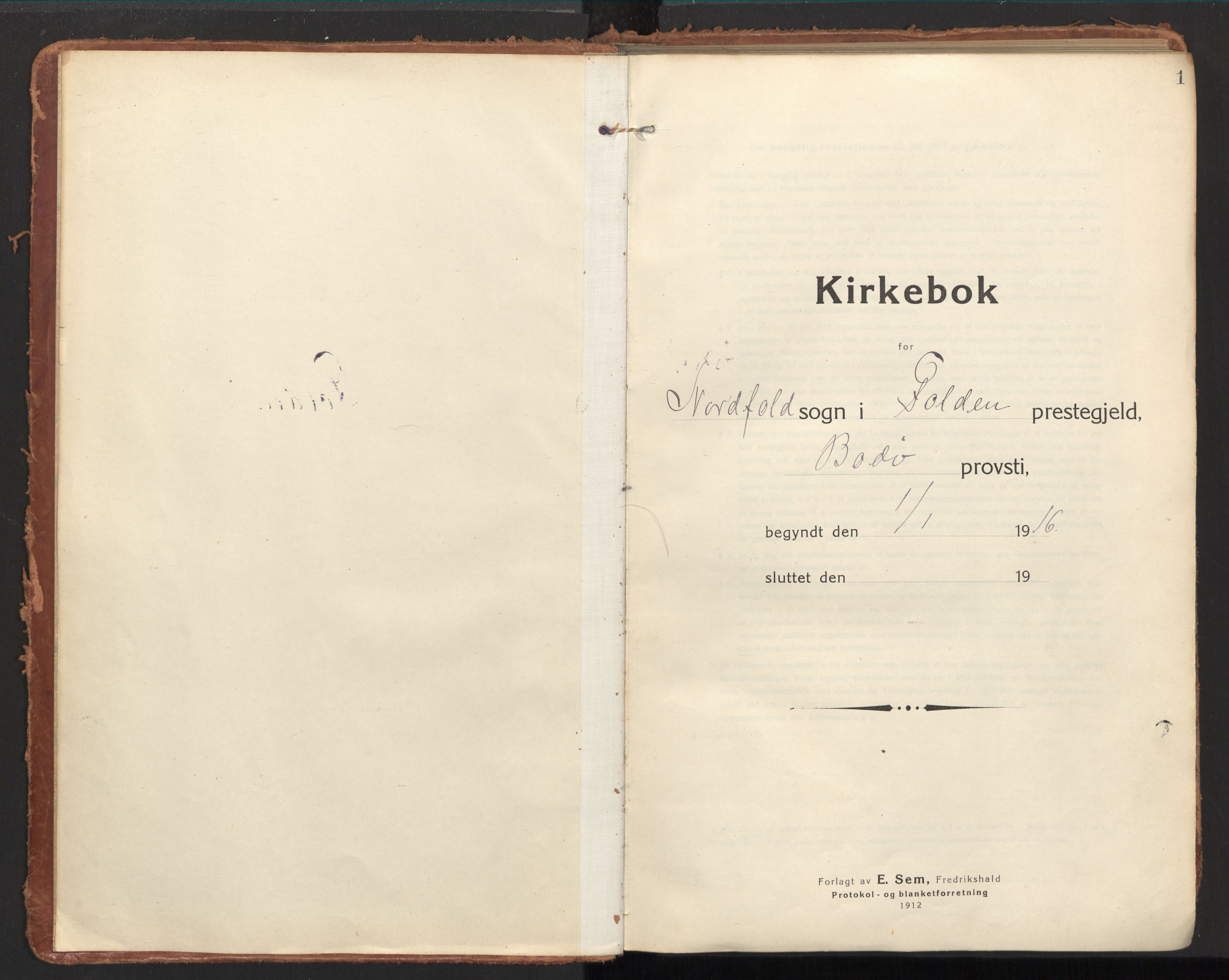 Ministerialprotokoller, klokkerbøker og fødselsregistre - Nordland, SAT/A-1459/858/L0833: Parish register (official) no. 858A03, 1916-1934, p. 1