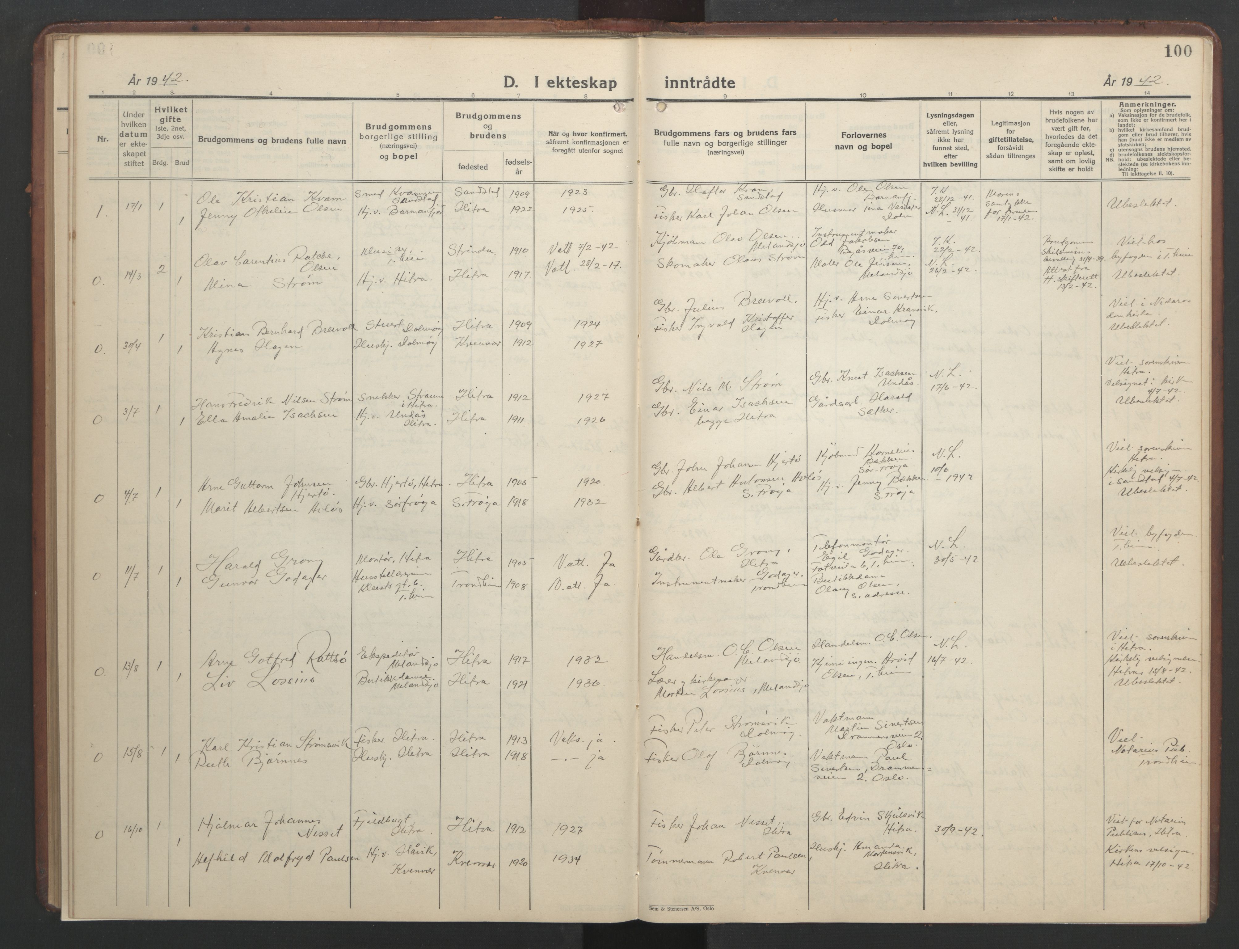 Ministerialprotokoller, klokkerbøker og fødselsregistre - Sør-Trøndelag, SAT/A-1456/634/L0544: Parish register (copy) no. 634C06, 1927-1948, p. 100