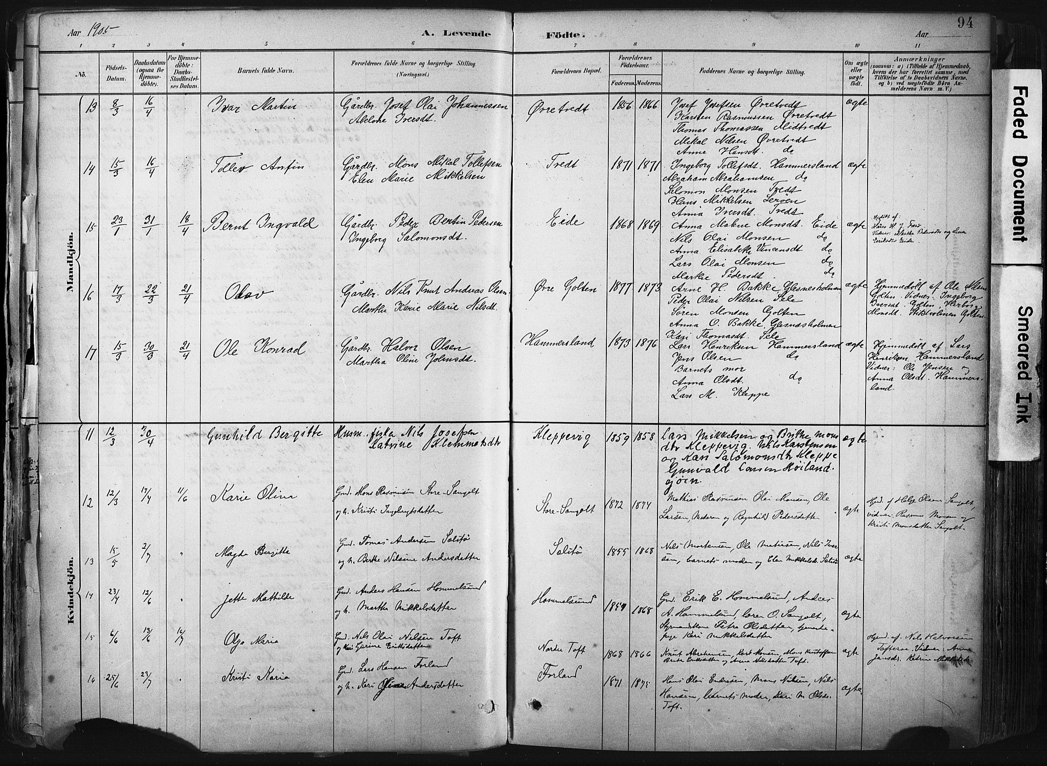 Sund sokneprestembete, AV/SAB-A-99930: Parish register (official) no. B 1, 1882-1907, p. 94