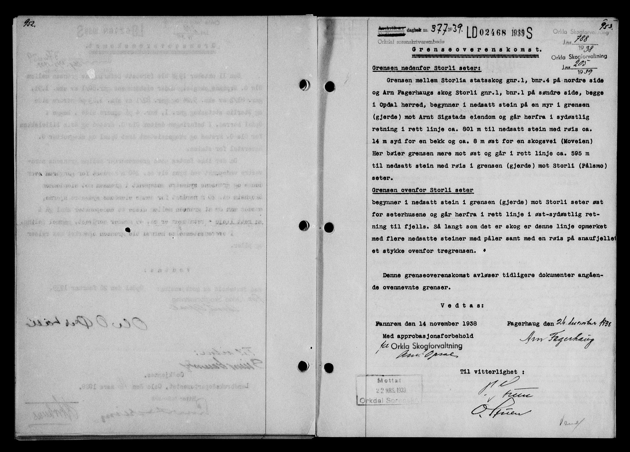 Orkdal sorenskriveri, AV/SAT-A-4169/1/2/2C/L0053: Mortgage book no. A3, 1938-1939, p. 952-953, Diary no: : 377/1938