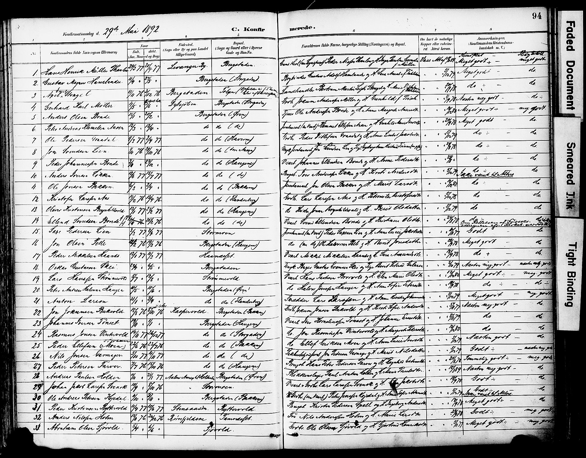 Ministerialprotokoller, klokkerbøker og fødselsregistre - Sør-Trøndelag, SAT/A-1456/681/L0935: Parish register (official) no. 681A13, 1890-1898, p. 94