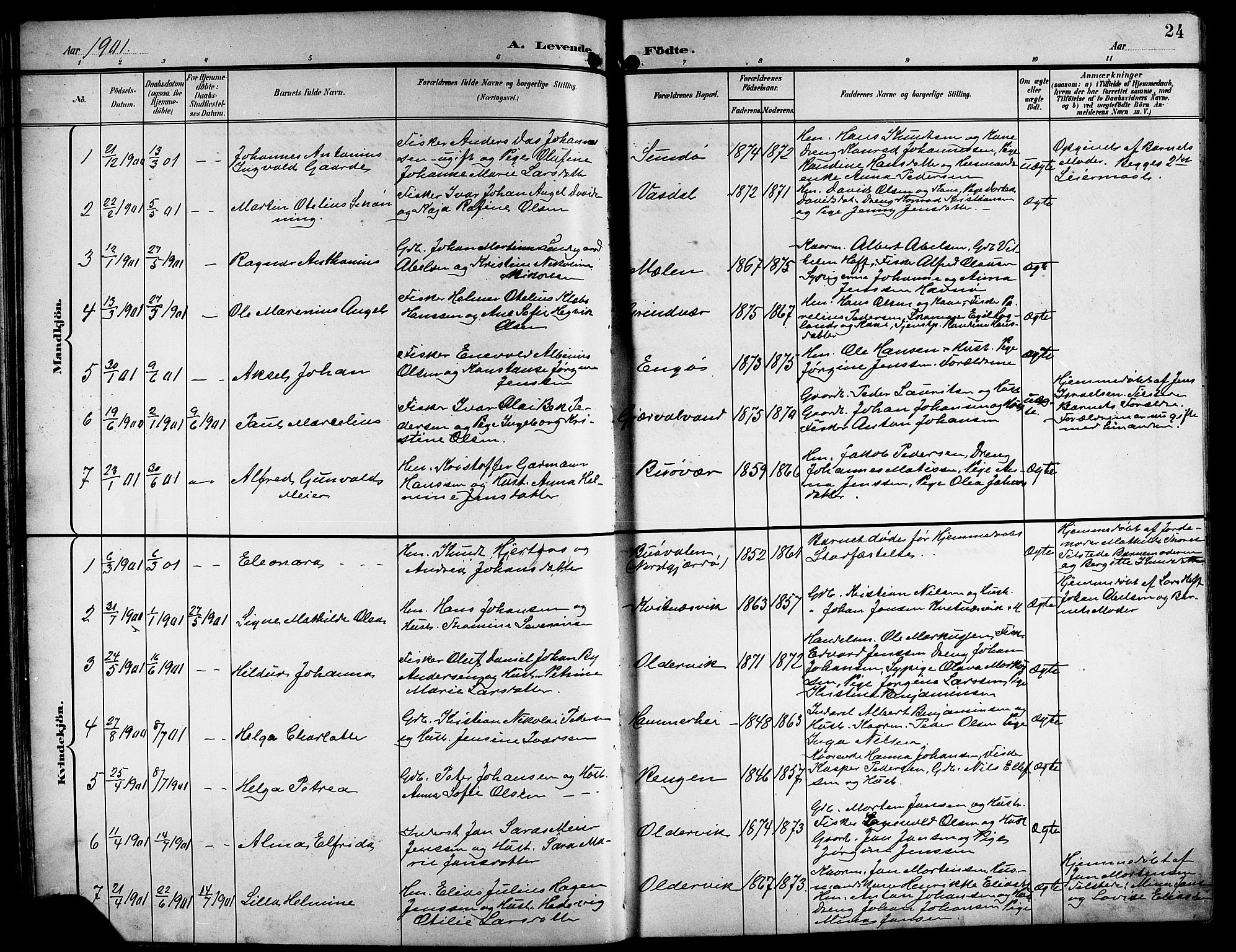 Ministerialprotokoller, klokkerbøker og fødselsregistre - Nordland, SAT/A-1459/841/L0621: Parish register (copy) no. 841C05, 1897-1923, p. 24