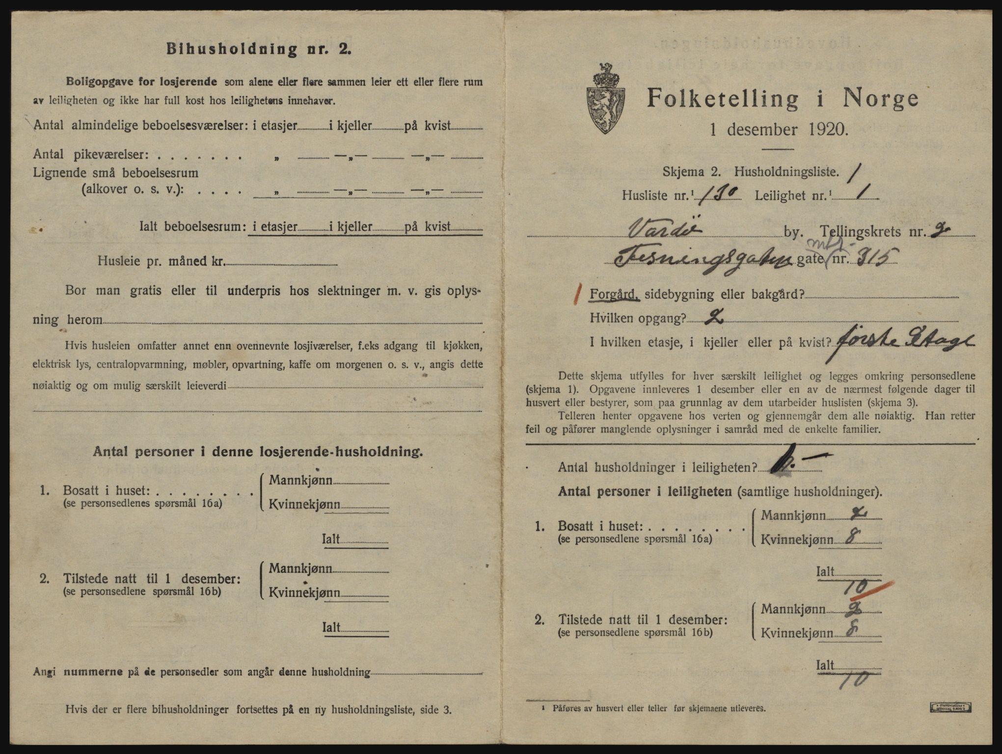 SATØ, 1920 census for Vardø, 1920, p. 2213