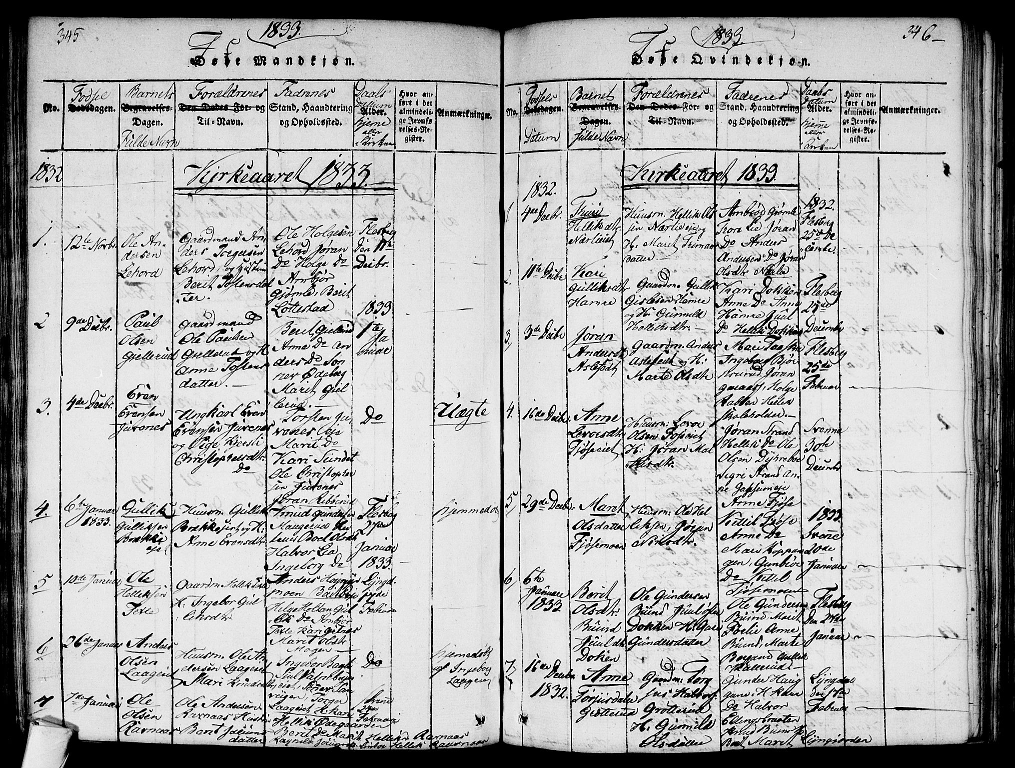 Flesberg kirkebøker, SAKO/A-18/G/Ga/L0001: Parish register (copy) no. I 1, 1816-1834, p. 345-346