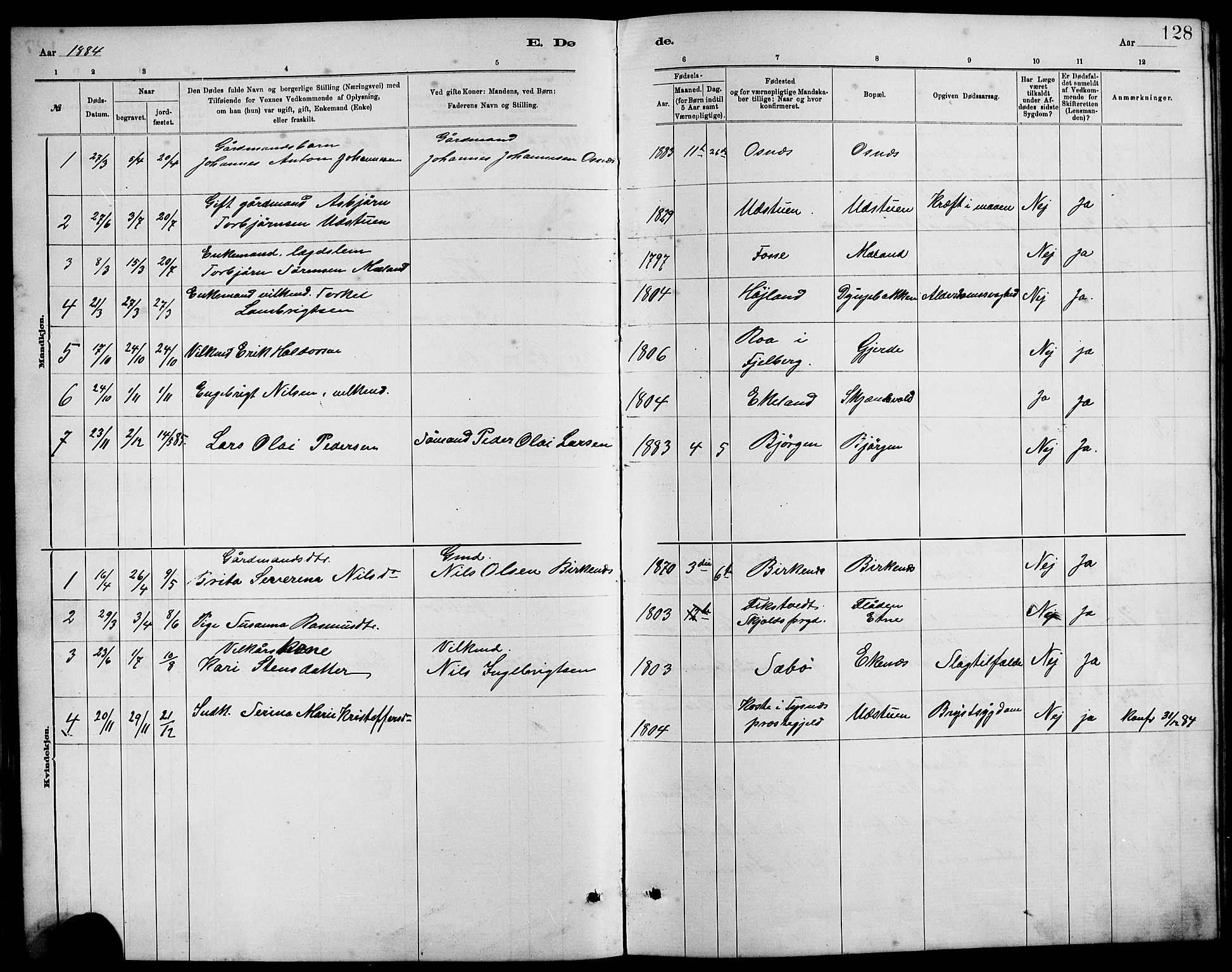 Etne sokneprestembete, SAB/A-75001/H/Hab: Parish register (copy) no. B 4, 1879-1897, p. 128