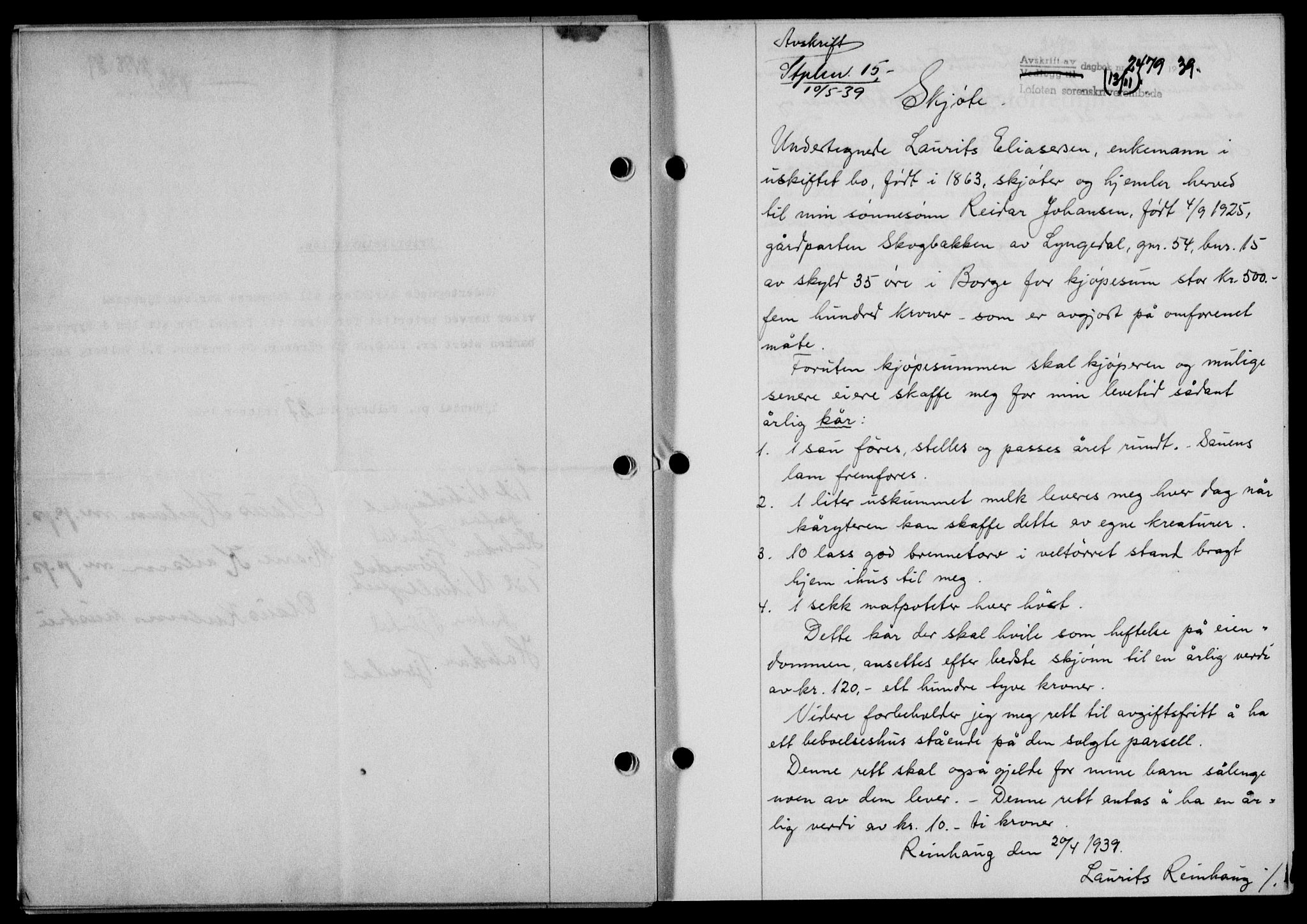 Lofoten sorenskriveri, SAT/A-0017/1/2/2C/L0006a: Mortgage book no. 6a, 1939-1939, Diary no: : 2479/1939